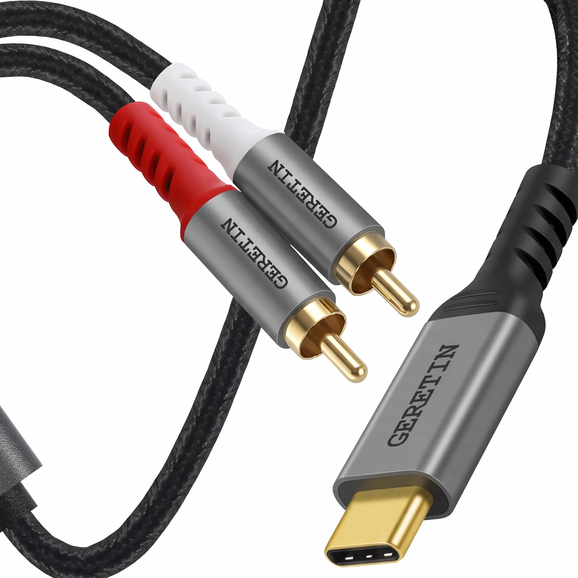Câble Audio USB C vers 2 RCA Câble Adaptateur Type C Mâle vers 2RCA Mâle Y Auxiliaire Audio Stéréo Compatible avec Téléphone Amplificateur Enceinte HDTV Home Cinéma iPhone 16/17 Pixel 10/9-2M