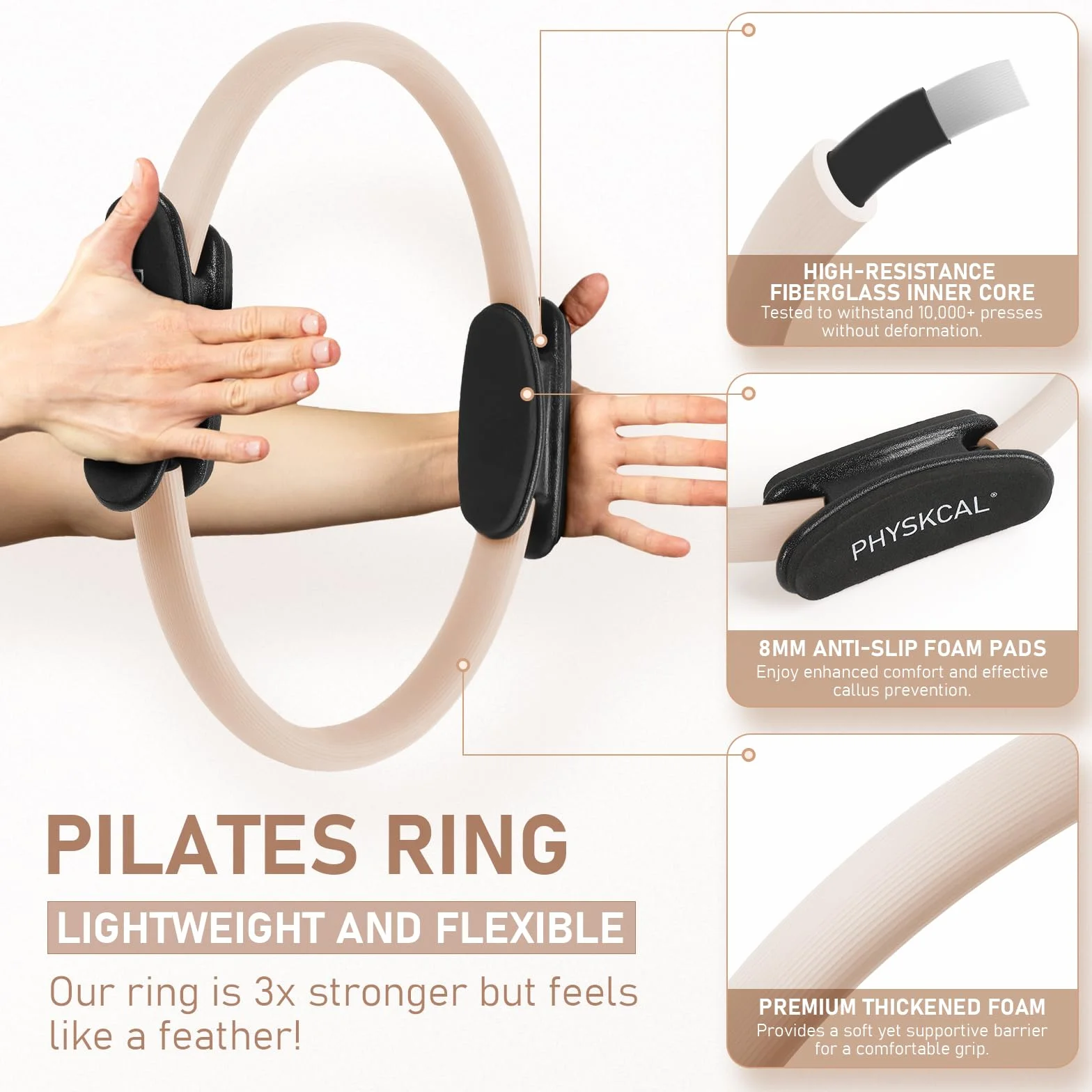 PhysKcal Kit de Pilates, Anneau 38 cm avec Ballon et Bandes de Résistance