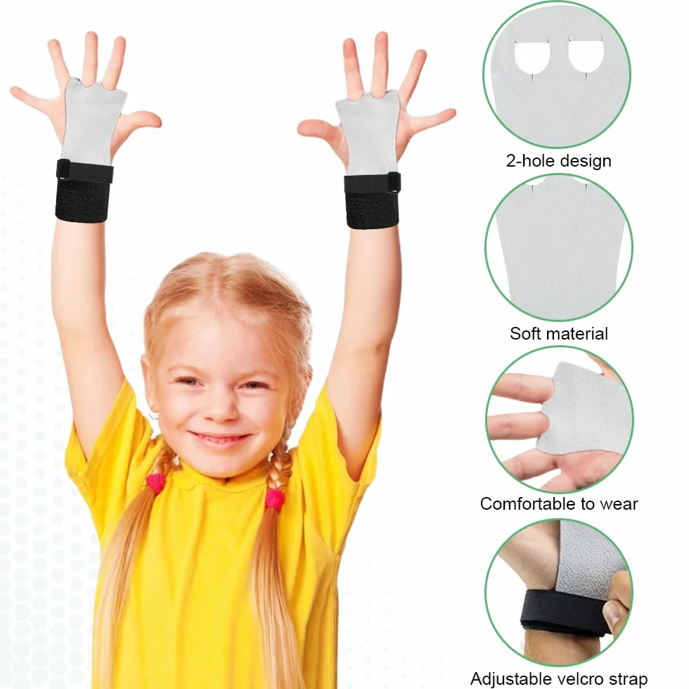 Manique Gants Gym Enfant Adulte Protection Paumes avec Bracelets de Sport 2 Paire Poignées Gymnastique Ouverts Crossfit Powerlifting