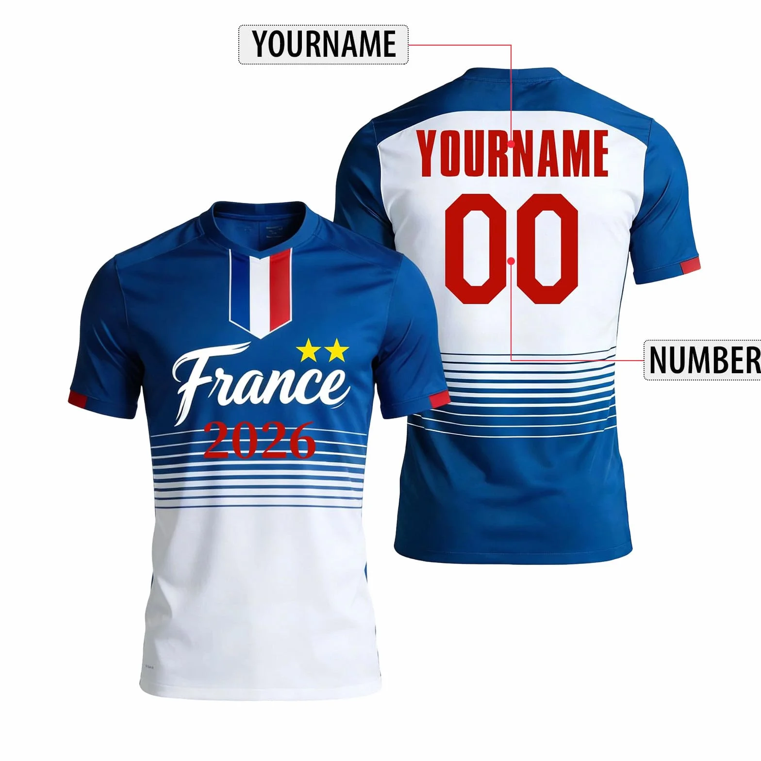 Maillot de Foot Enfant Adulte Personnalisé 2026 avec Nom et Numéro T-Shirt Manches Courtes Tissu Respirant Léger
