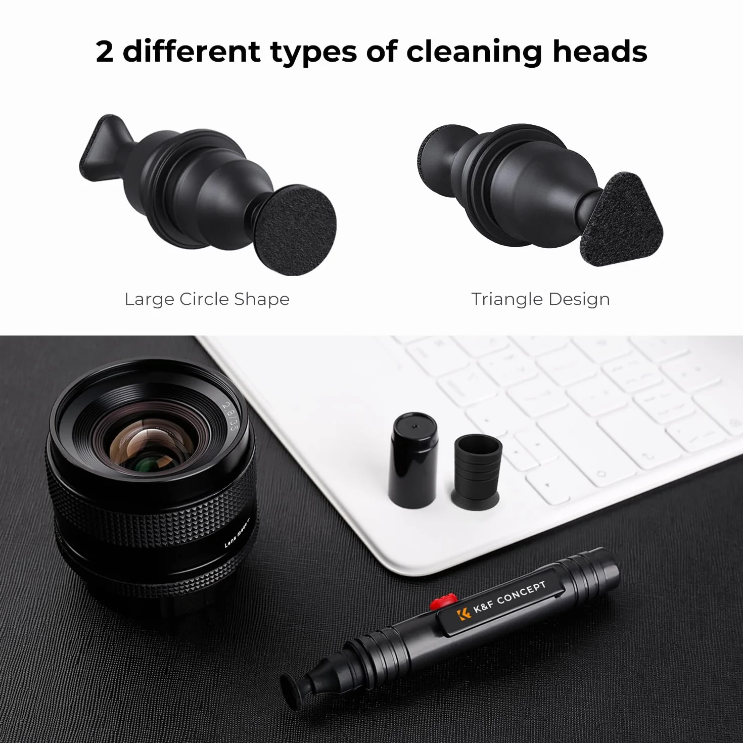 K&F CONCEPT Stylo de Nettoyage pour Objectif Brosse de Nettoyage Douce et Spéciale pour Objectif d'Appareil Photo, Filtres, Viseurs, Téléphones, Ordinateur, Tablette et Ordinateur (Modèle 2 en 1)