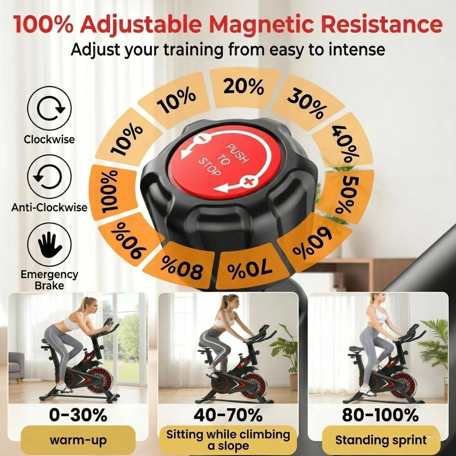 Exercise Bike, Quiet Indoor Fitness Bike with Adjustable Magnetic Resistance, Black/Red