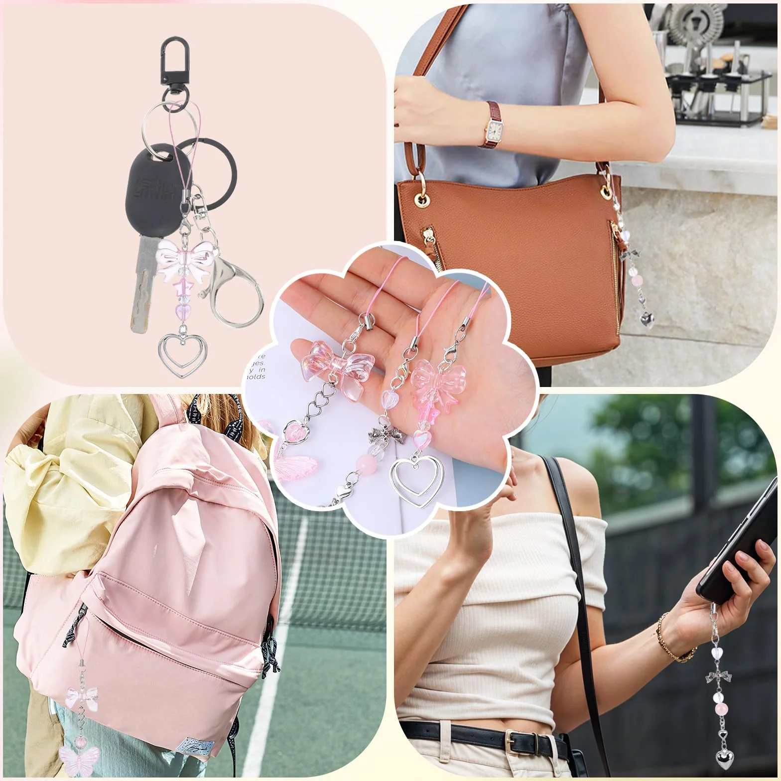 Deco Telephone, 3 Pièces Chaine Pour Telephone Portable Bijoux Breloque Phone Charm Pendentif Nœud Papillon