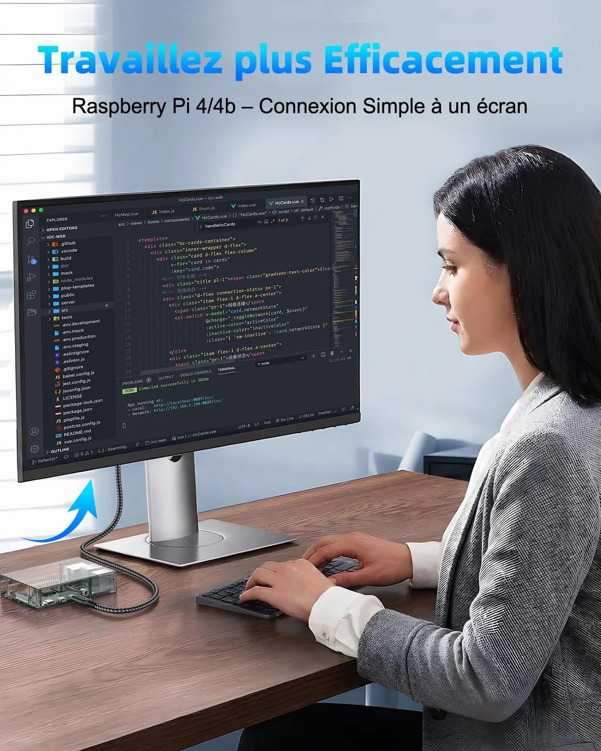Câble Micro HDMI vers HDMI, 0.3m pour Streaming et Gaming, Câble Micro HDMI 2.0 avec 4K@60Hz, HDR, ARC et Dolby 3D Full HD, pour Moniteur, Caméras et Raspberry Pi 5/4
