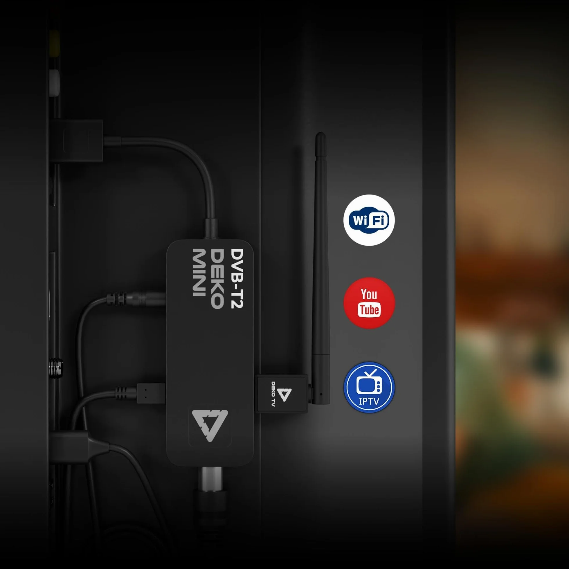 DEKO Boitier TNT HD DVB-T2 HEVC Stick HDMI USB 10 Bit WiFi Multimédia PVR 2in1