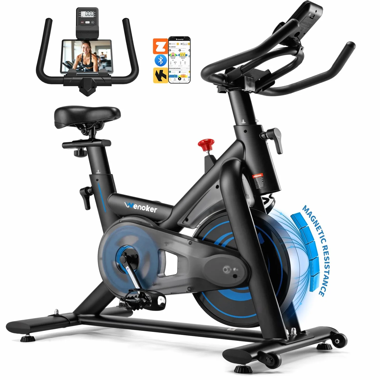 Wenoker Vélo d'Appartement avec APP, Résistance Magnétique Réglable, écran LCD, Capacité Max 160 kg