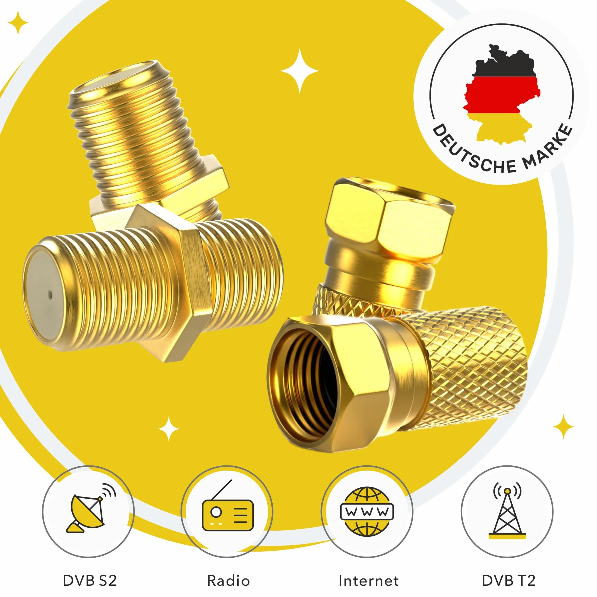 Connecteur F Fiche 7mm 10x + F Coupleur 5X | Joint en caoutchouc | Ecrou large à visser | Rallonge pour câble d'antenne coaxial Câble coaxial SAT | Satellite LNB F mâle + Connecteur Set