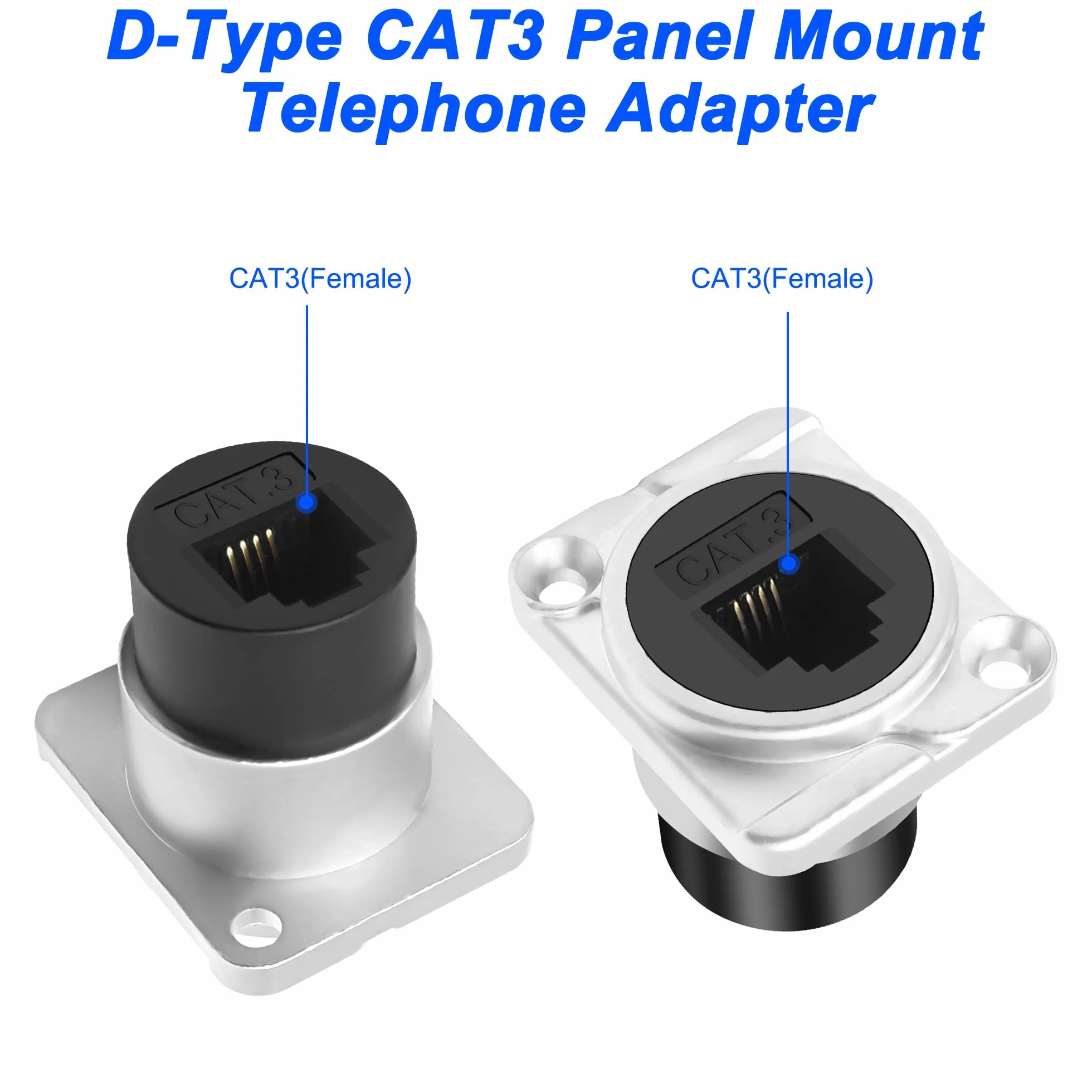 XMSJSIY Lot de 2 adaptateurs de panneau de type D RJ11 CAT3 femelle vers femelle type D CAT3 6P4C pour téléphone - Adaptateur passe-through - Adaptateur de bureau - Argenté