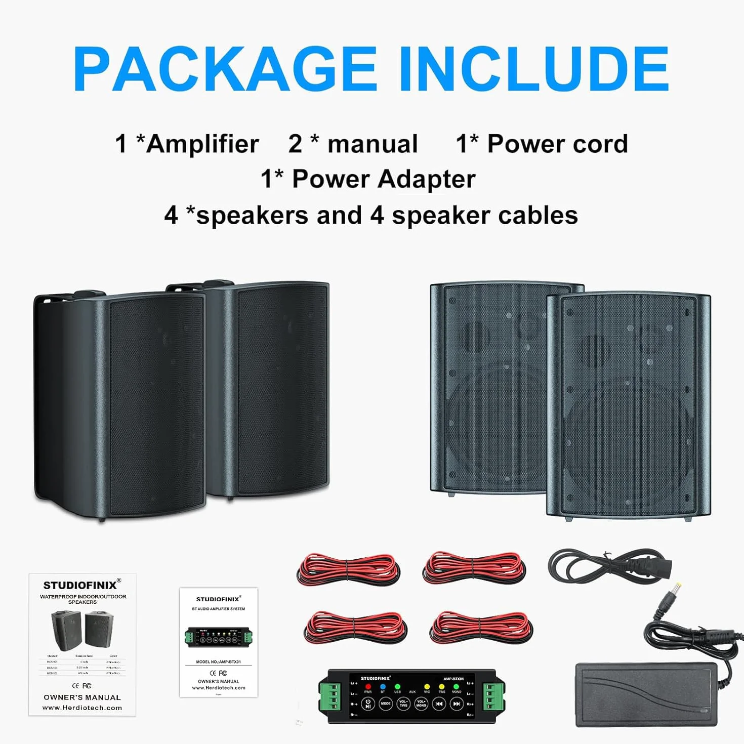 STUDIOFINIX 800W 6,5 "Outdoor Bluetooth Haut - Parleur étanche avec amplificateur Multifonction système Mural résistant aux intempéries pour Patio Garden Poolside Home (4 Haut - parleurs)