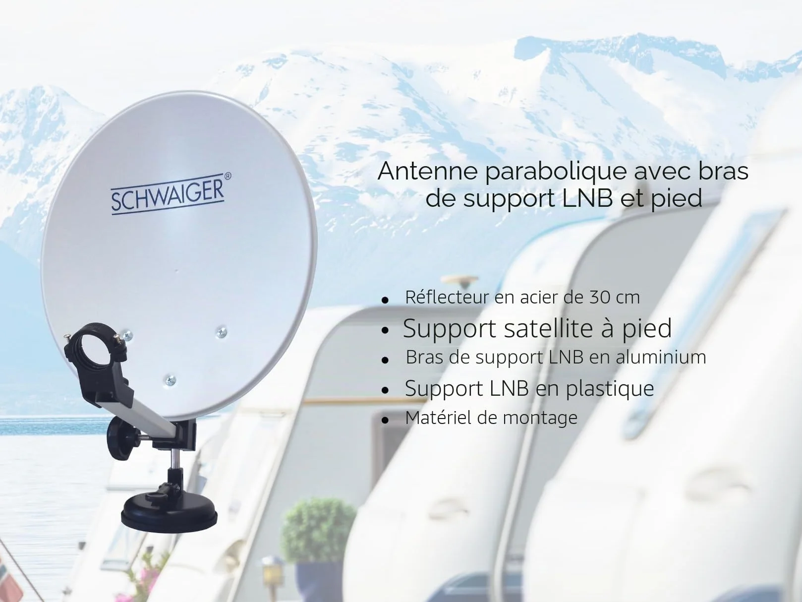 SCHWAIGER 9604 Satellite Installation Kit Complet Parabole Sat LNB Simple Récepteur Satellite Câble HD 10m Antenne Acier 35x38cm