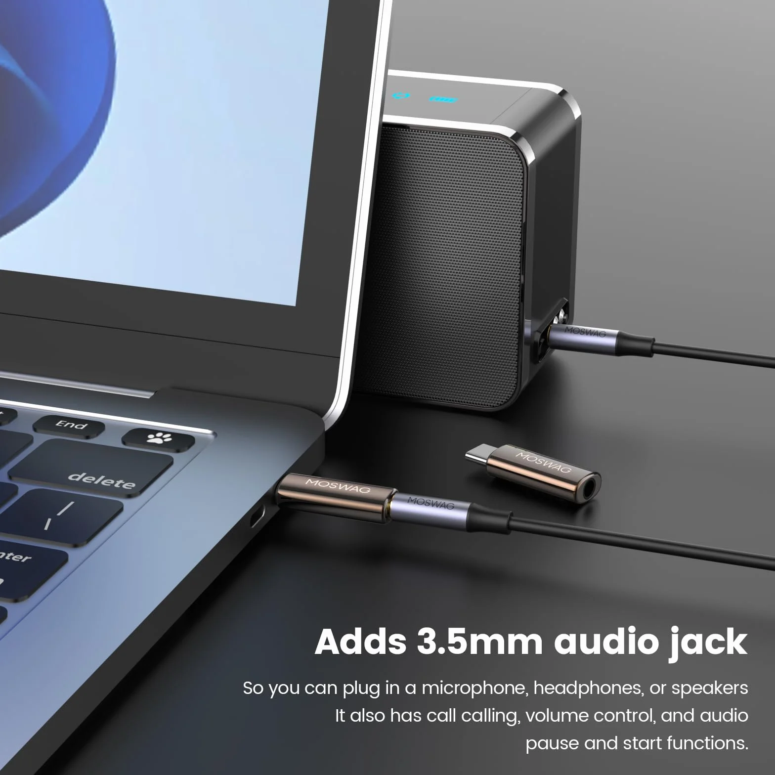 MOSWAG Adaptateur de Prise de Casque USB-C vers 3,5mm avec DAC, Convertisseur Audio Hi-FI et Micro en Alliage de Zinc Haute Résolution, Compatible avec Galaxy, Pixel, Xiaomi, iPhone et iPad