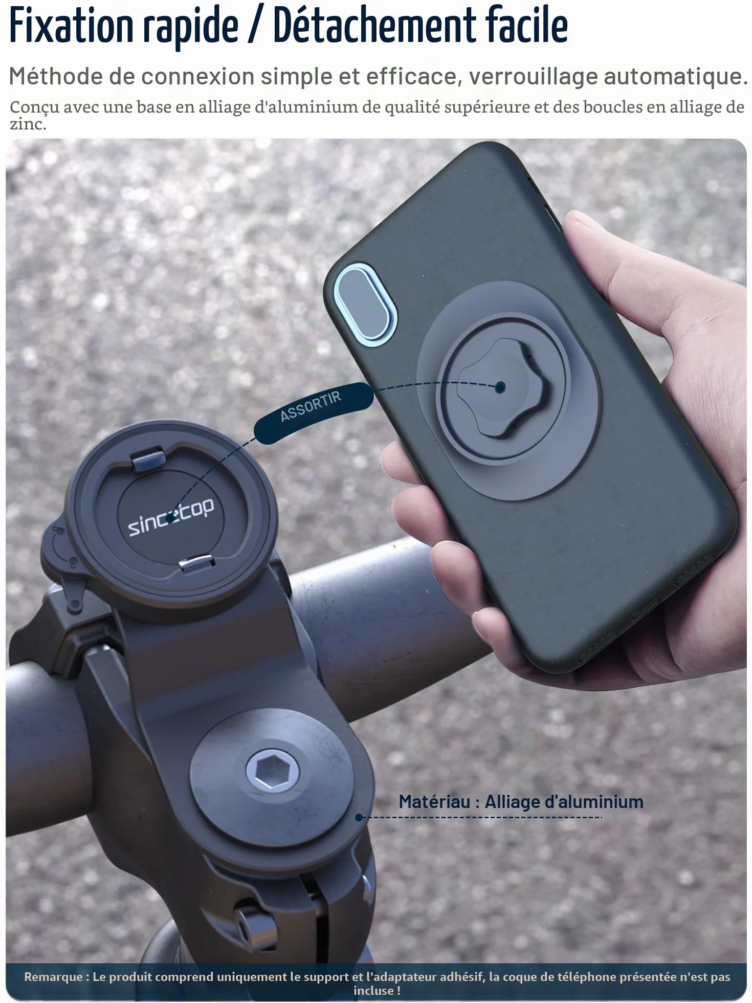 sincetop Support Telephone Velo, Porte Smartphone Vélo pour Guidon et Potence de vélo de Montagne, Fixation/Détachement Rapide pour VTT/Vélo de Route【Sér. C-1re gén.】