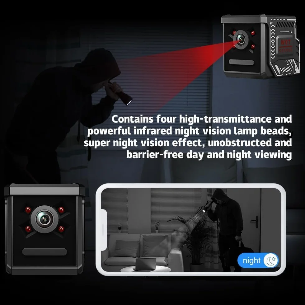 Mini Caméra Espion sans Fil WiFi Bluetooth 2K Surveillance Intérieure Extérieure Vision Nocturne Détection Mouvement Enregistrement Distance