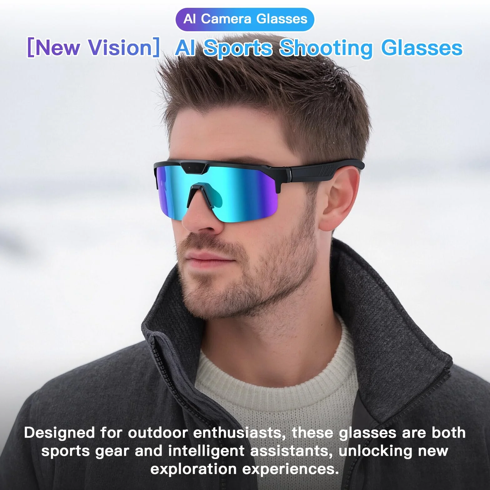 Lunettes Caméra Sport, Caméra 8 MP, Haut-Parleurs Ouverts, Verres Anti-éblouissants, Lunettes Connectées avec Vidéo, Photo et Détection IA d’Objets, AI Smart Glasses Pour Cyclisme, VTT, Randonnée