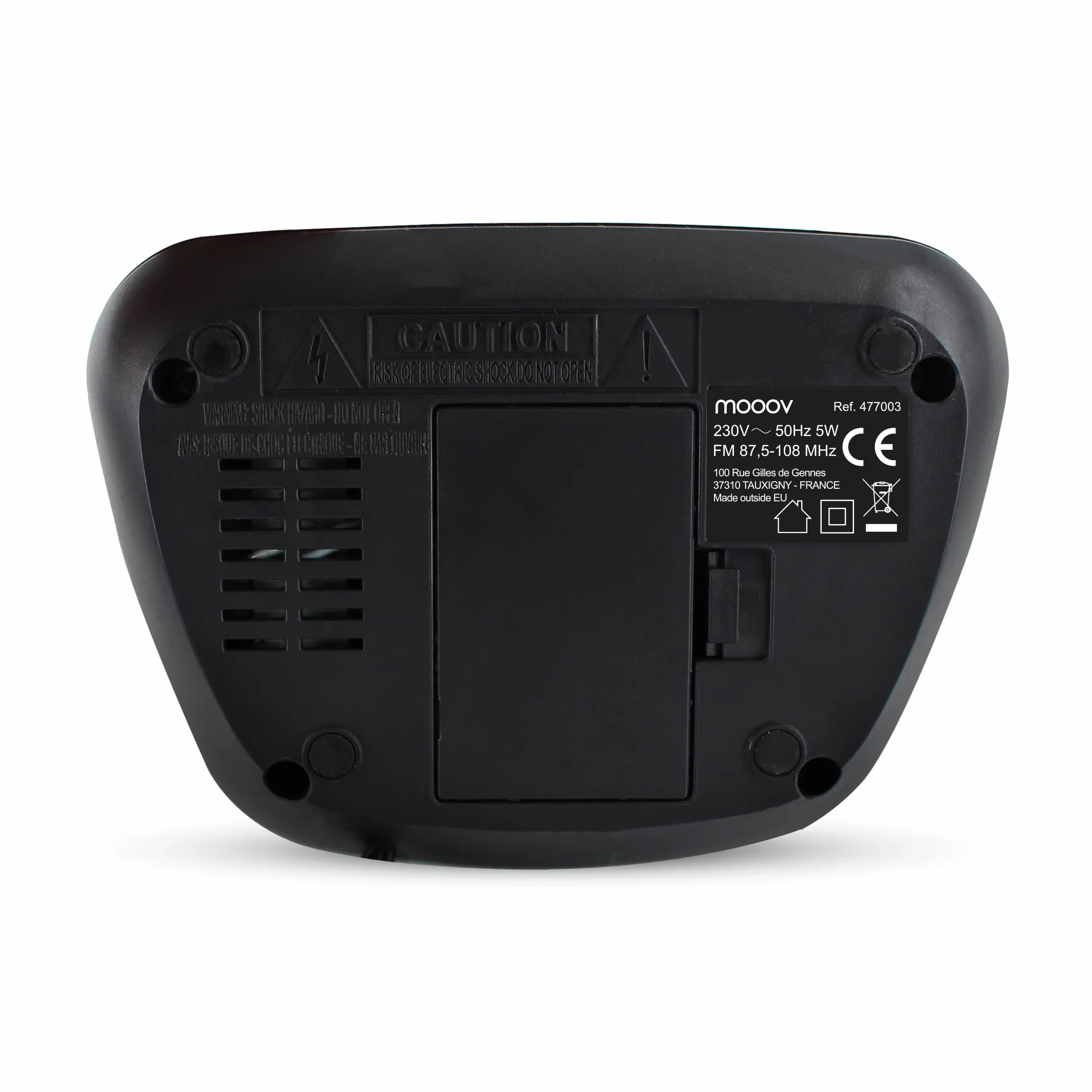 METRONIC 477003 Radio-Réveil FM Double Alarme (Programmable Radio FM ou Buzzer) avec Grand Ecran Affichage Rouge, Fonction Snooze, Alimentation Secteur + Sauvegarde Piles, Simple d'Utilisation - Noir