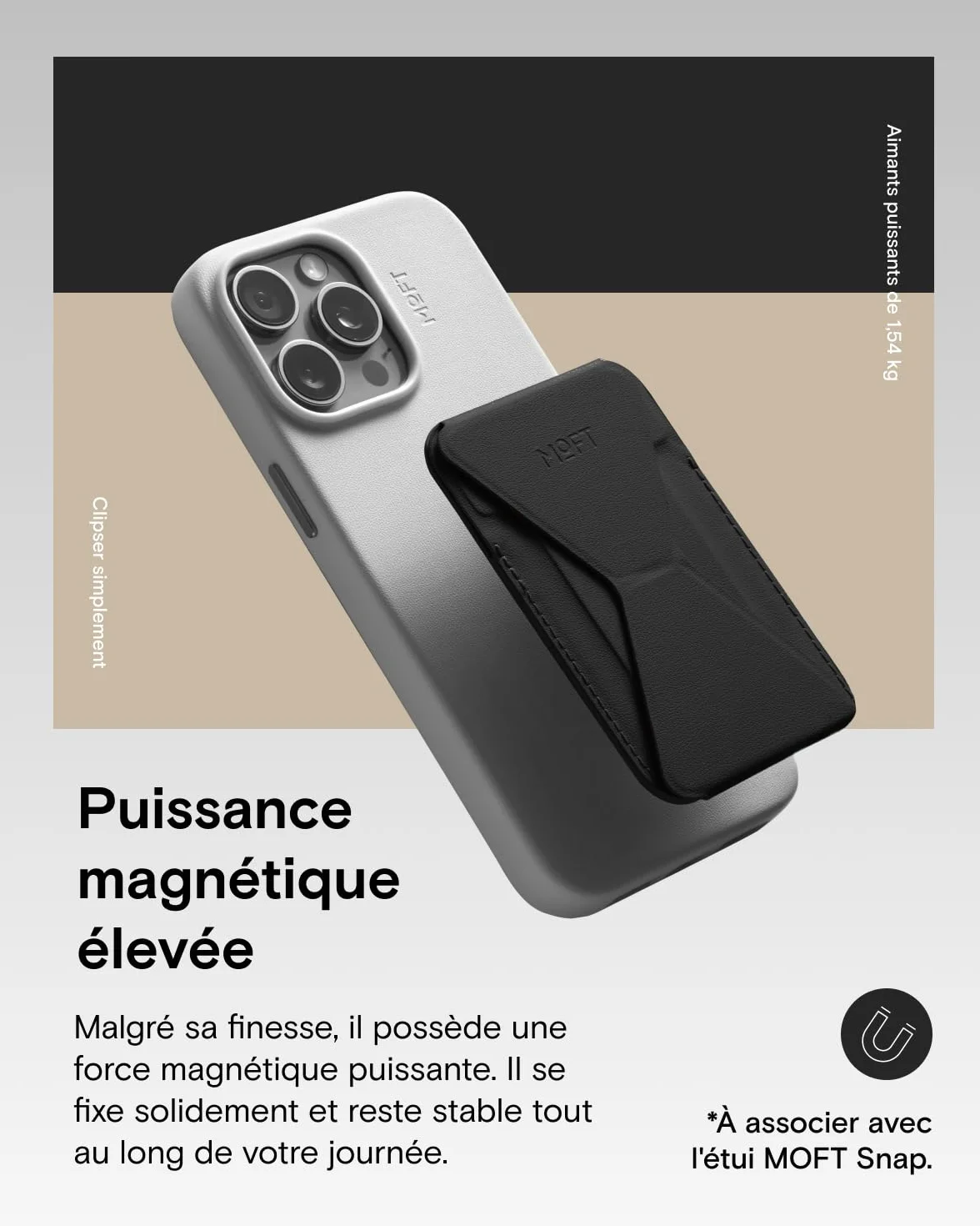 MOFT Porte-Carte Magsafe Cuir Végan iPhone 17/16/15/14/13/12 Support Téléphone 3 Modes Noir