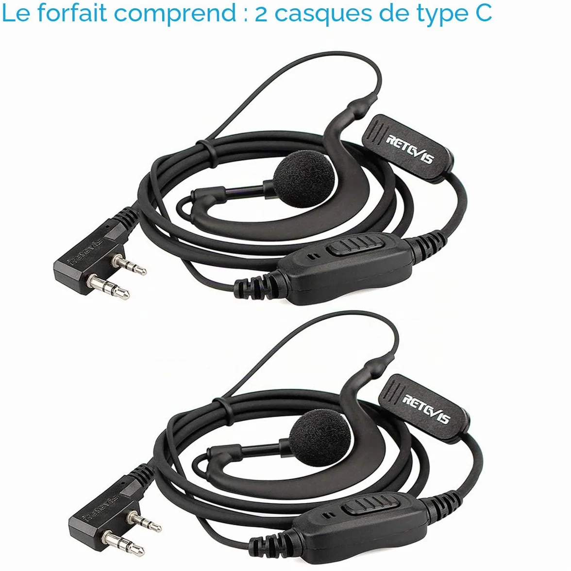 Retevis Talkie Walkie Écouteur, Forme G Casque à Crochet d'oreille, Oreillette Compatible avec BaoFeng JUCJET Kenwood RT24 RT27 RT668 RT619 Convient pour la Sécurité, Les Concours etc(2 Pcs)