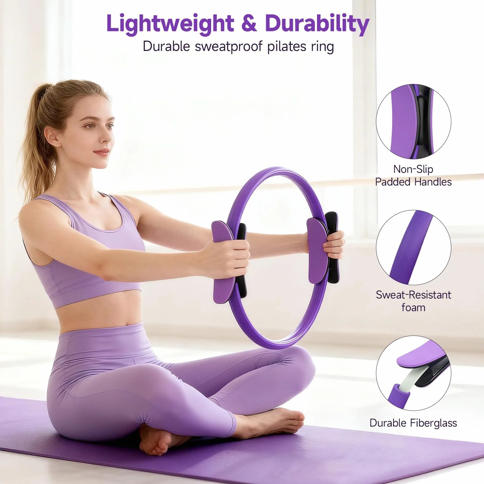 Set Anneau Pilates avec Cercle Pilates, 4 Bandes Résistance 15-45 LB, Mini Ballon Anti-éclatement, Kit Pilates Maison