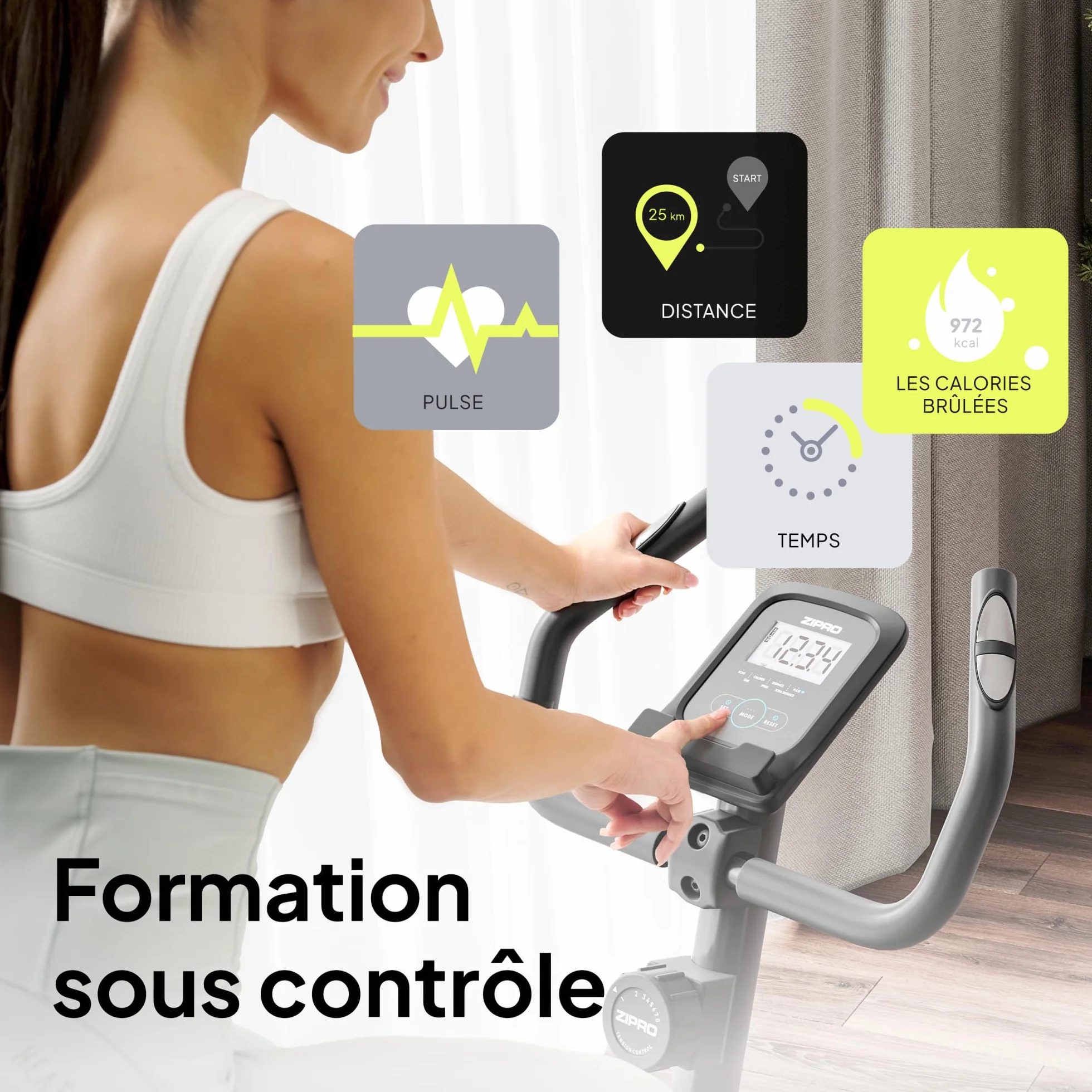ZIPRO Vélo d'Appartement Adulte Résistance Magnétique 8 Niveaux Écran LCD