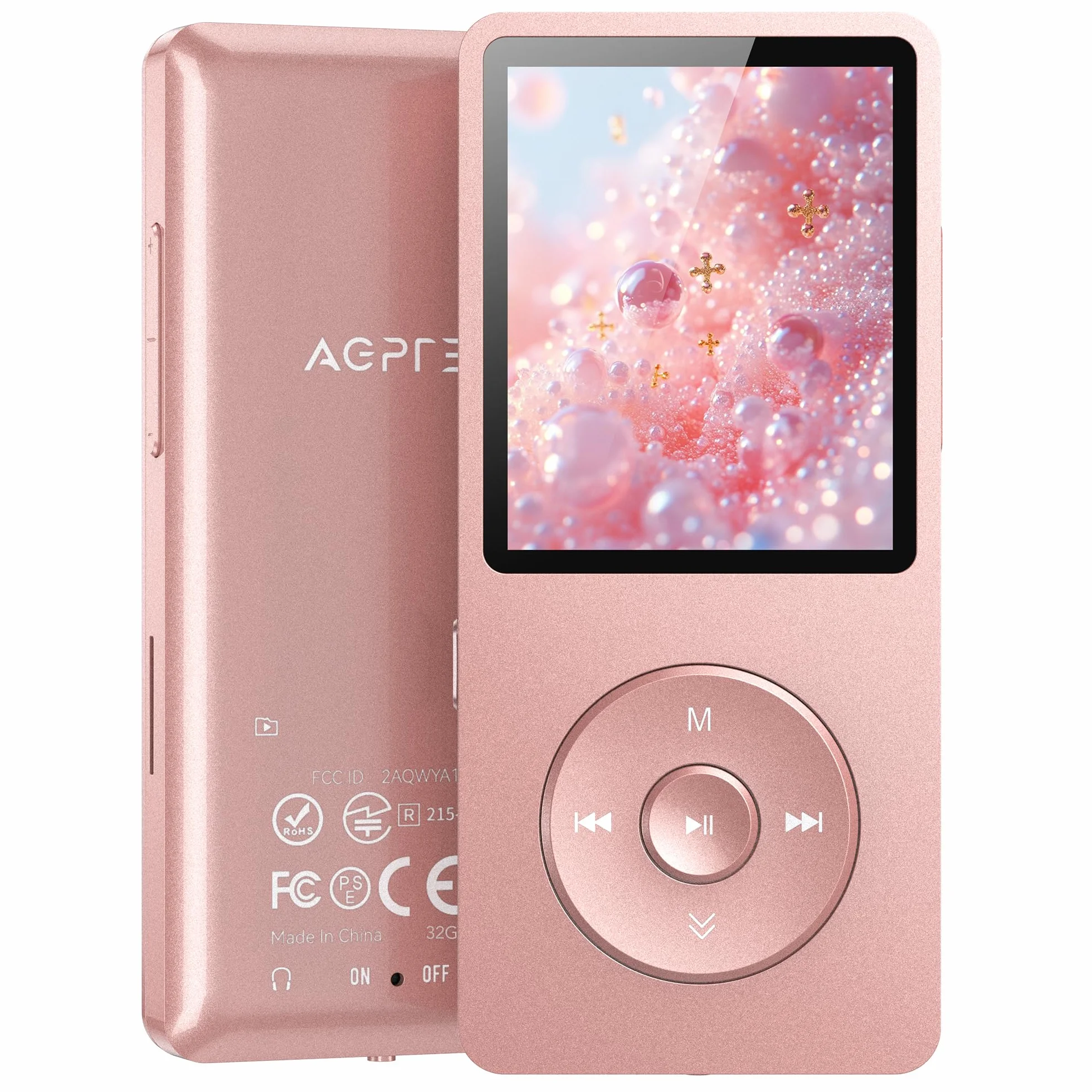 AGPTEK Lecteur MP3 Bluetooth 5.3 64Go Baladeur Portable HiFi 70H Autonomie Radio FM Or Rose
