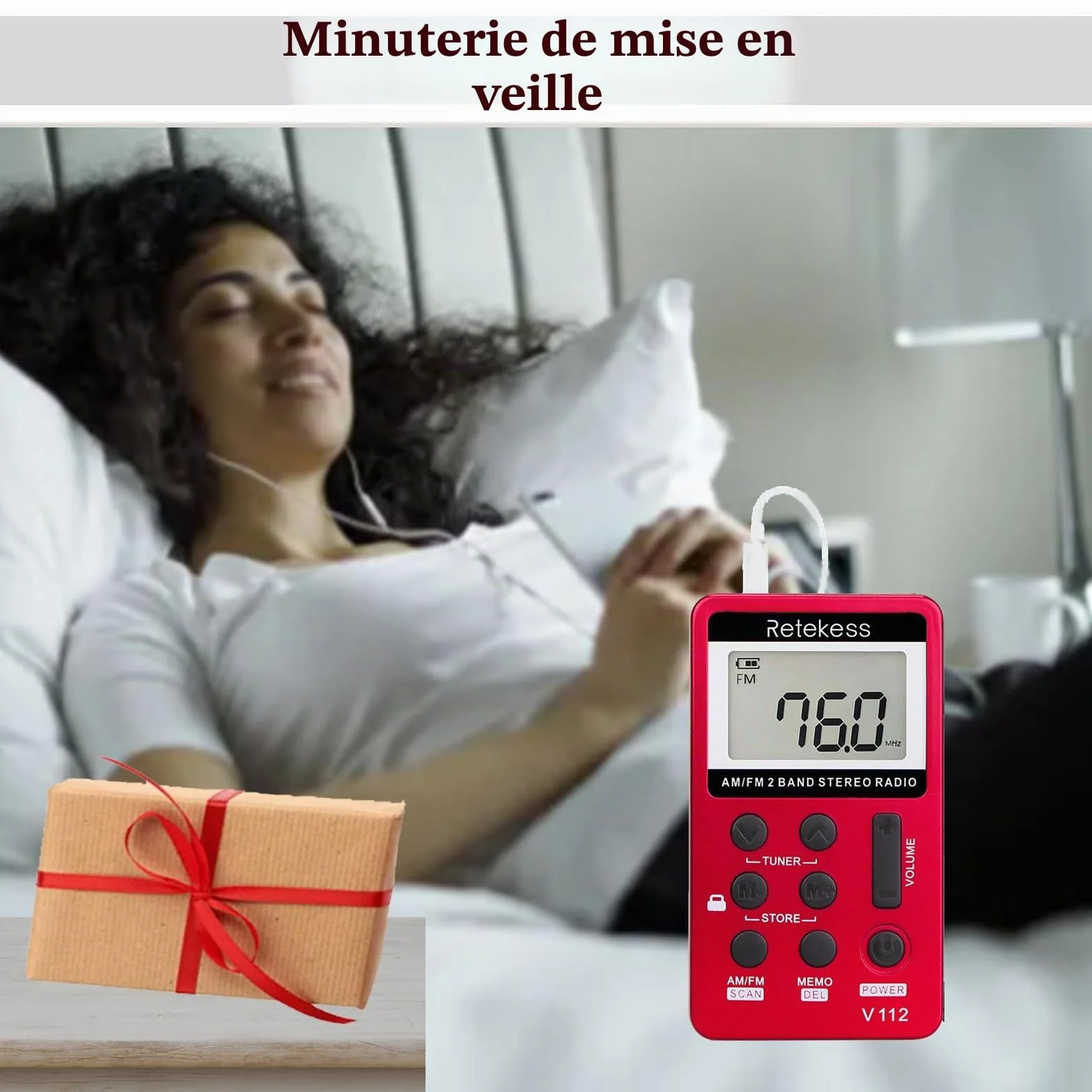 Retekess V112 Mini Radio FM de Poche,Radio Portable,FM AM,Prise Casque,d'Extérieur,Convient pour Course à Pied,de Sport,Randonnée,Le Camping(Rouge)