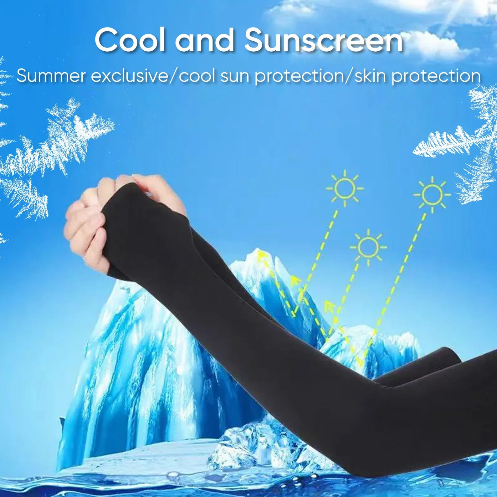 Manchons d'été pour femme Lot de 2 paires Protection UV Solaire Tissu stretch Noir Sport