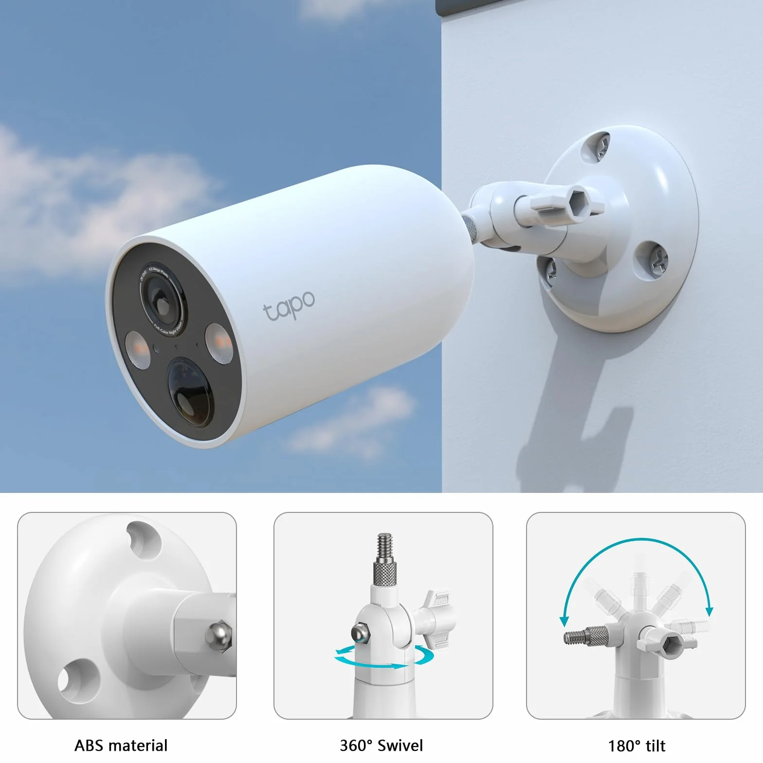 HOLACA Support mural compatible avec TP-Link Tapo C425/C460 (KIT) (caméra non incluse), 1 support, blanc