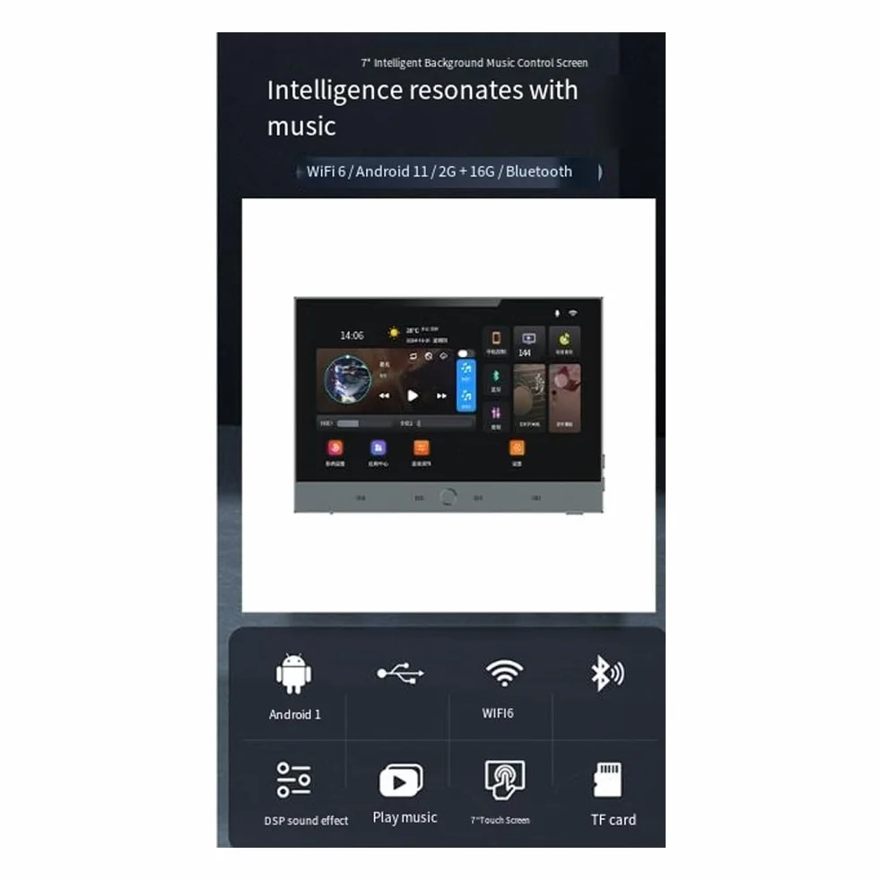 Tuya Système de Musique Smart Home 7 Pouces Android 11 Panneau de Contrôle Amplificateur Mural Système Home-Cinéma Mini Audio Système de Musique de Fond Smart Home TUYA