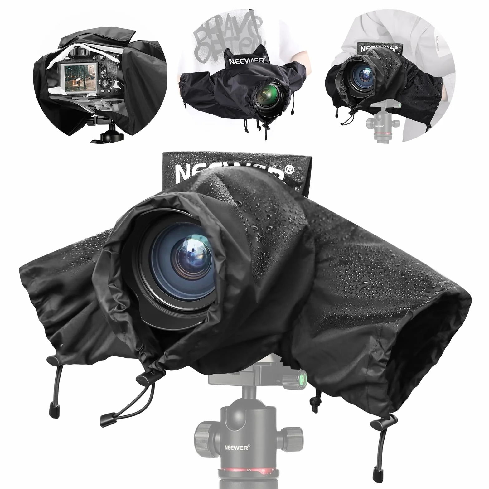 NEEWER Housse de Pluie pour Caméra, Imperméable en Nylon de Petite Taille Compatible avec Canon Sony Nikon DSLR Vlog Camera & Objectifs Jusqu'à 200mm, avec Fenêtre de visualisation, PB003