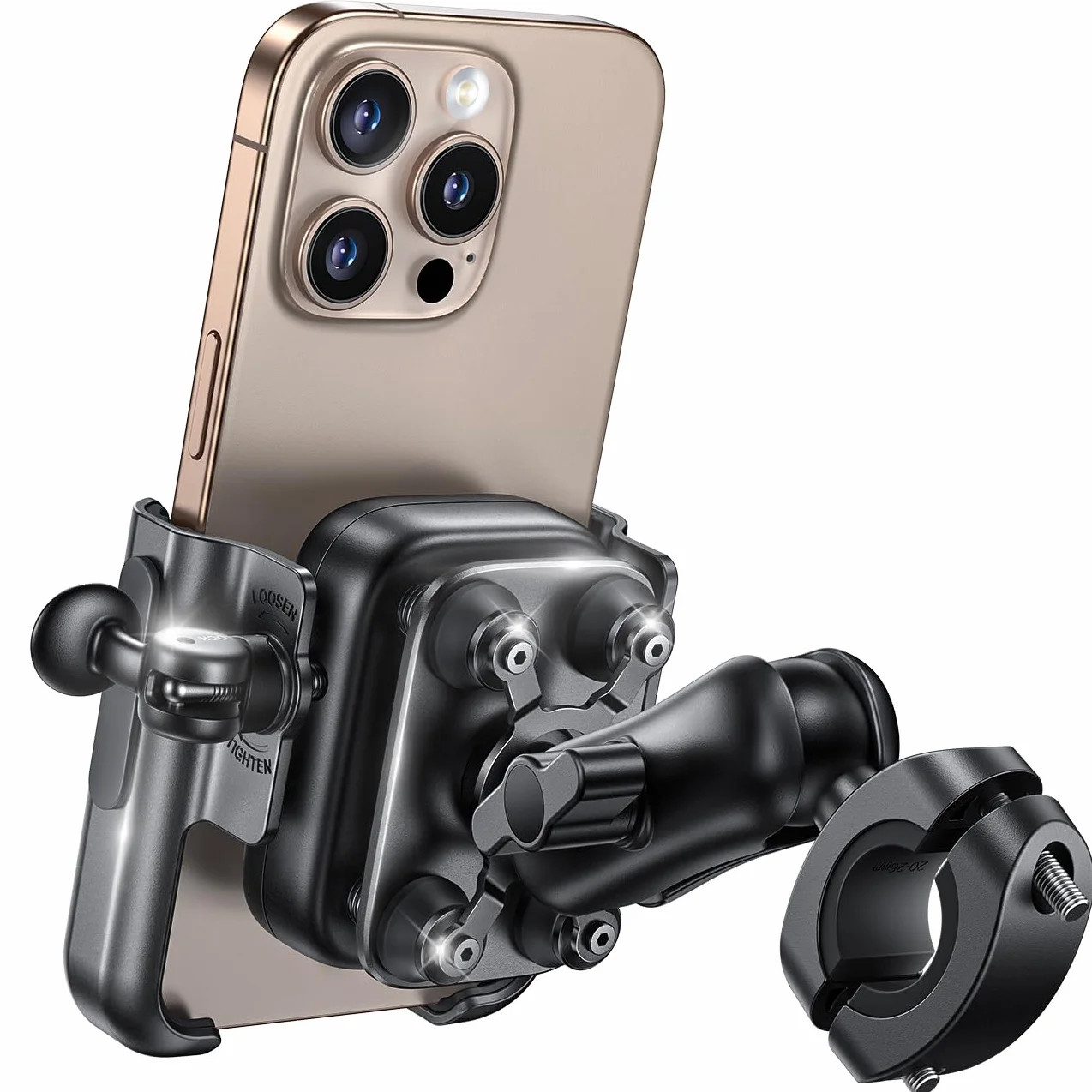 Lamicall Support Téléphone Moto - [Tout Métal] [Anti-Vibration] [Bras Rétractable] Antivol, 2 x 360° Rotation, Porte Téléphone Vélo, pour iPhone 17 16 15 14 13 et Autre Smartphone de 4,7-7,2" - Noir