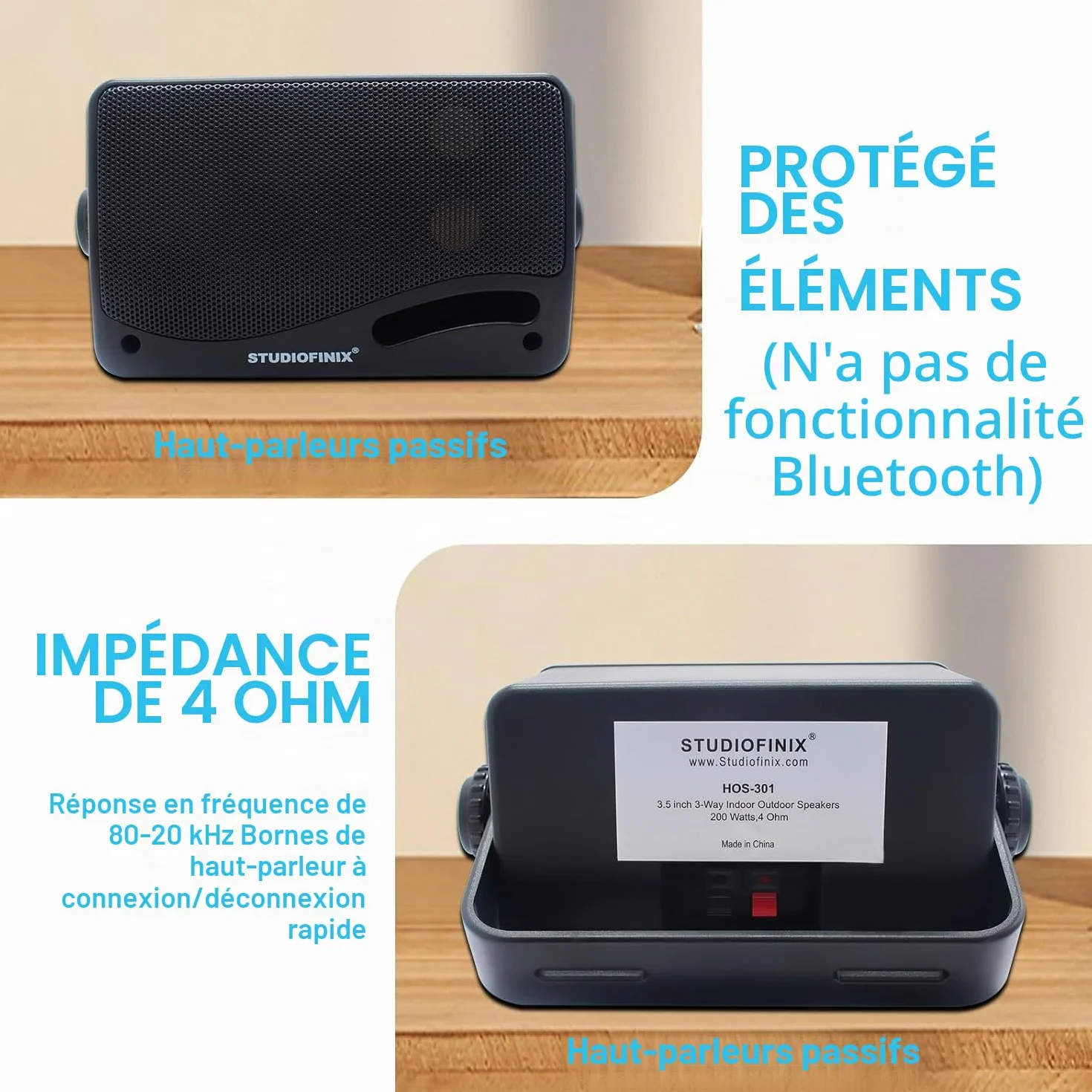 STUDIOFINIX 3,5 Pouces Haut-parleurs étanches pour 200W l'extérieur pour Montage en Surface, Marin et Mural - Grille ABS Robuste pour la Maison, Le Bateau, la Piscine, Le Patio (Noir)