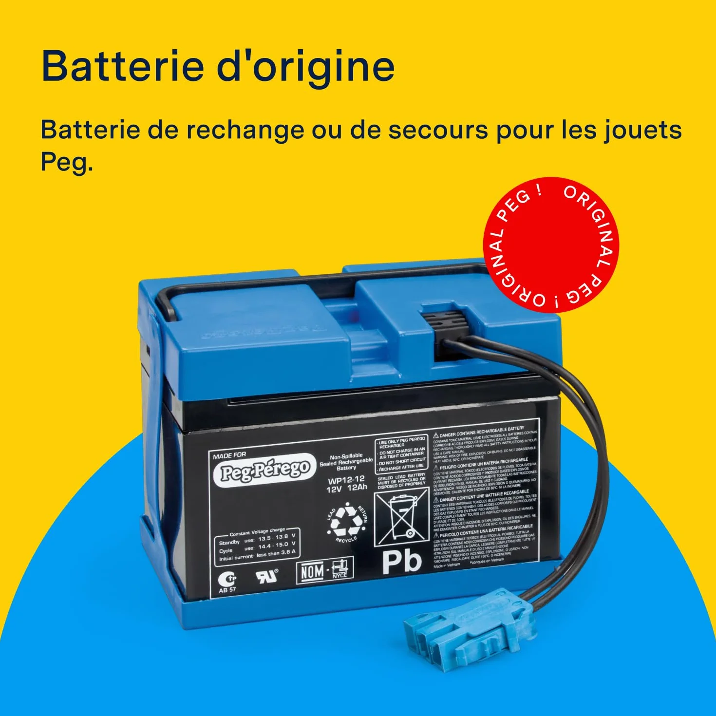 PEG Perego Batterie 12V 12Ah Pièce de Rechange Rechargeable pour Véhicules Électriques