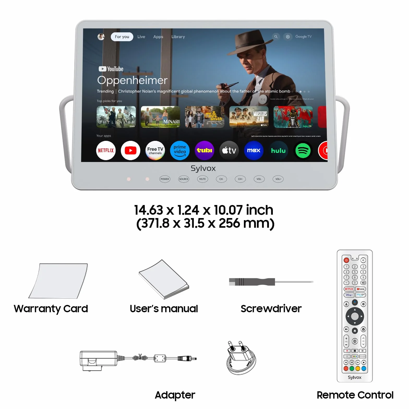 SYLVOX 15,6 Pouces Téléviseur Portable, Smart Google TV IP66 Étanche | Mini TV 1080P FHD Girevole 360°avec Poignée | DVB-C/T/T2/S2 | USB/HDMI -10000mAh (4-6 Heures) pour Camping, Chambre, Cuisine