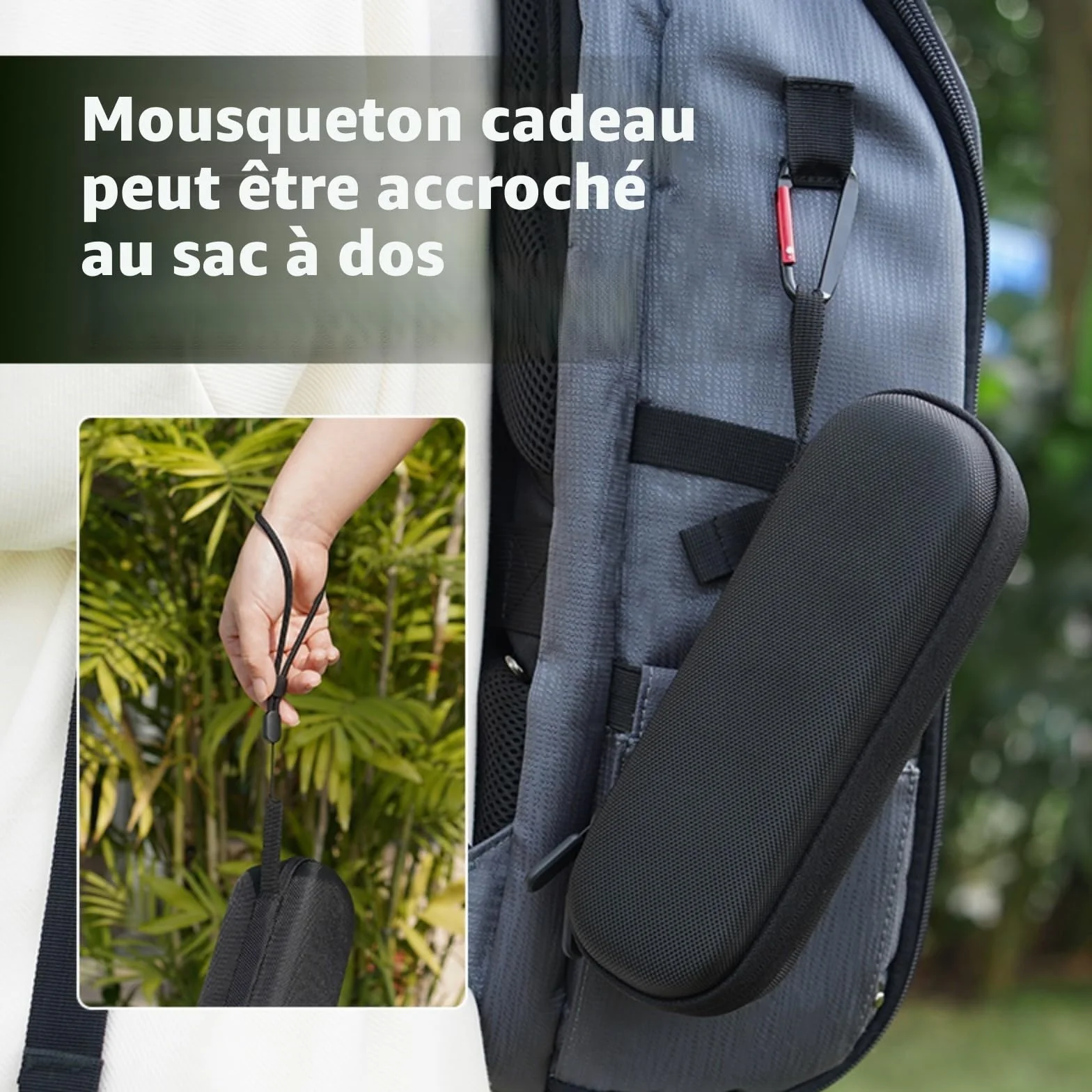 Étui de transport nylon avec doublure en peluche et mousqueton noir