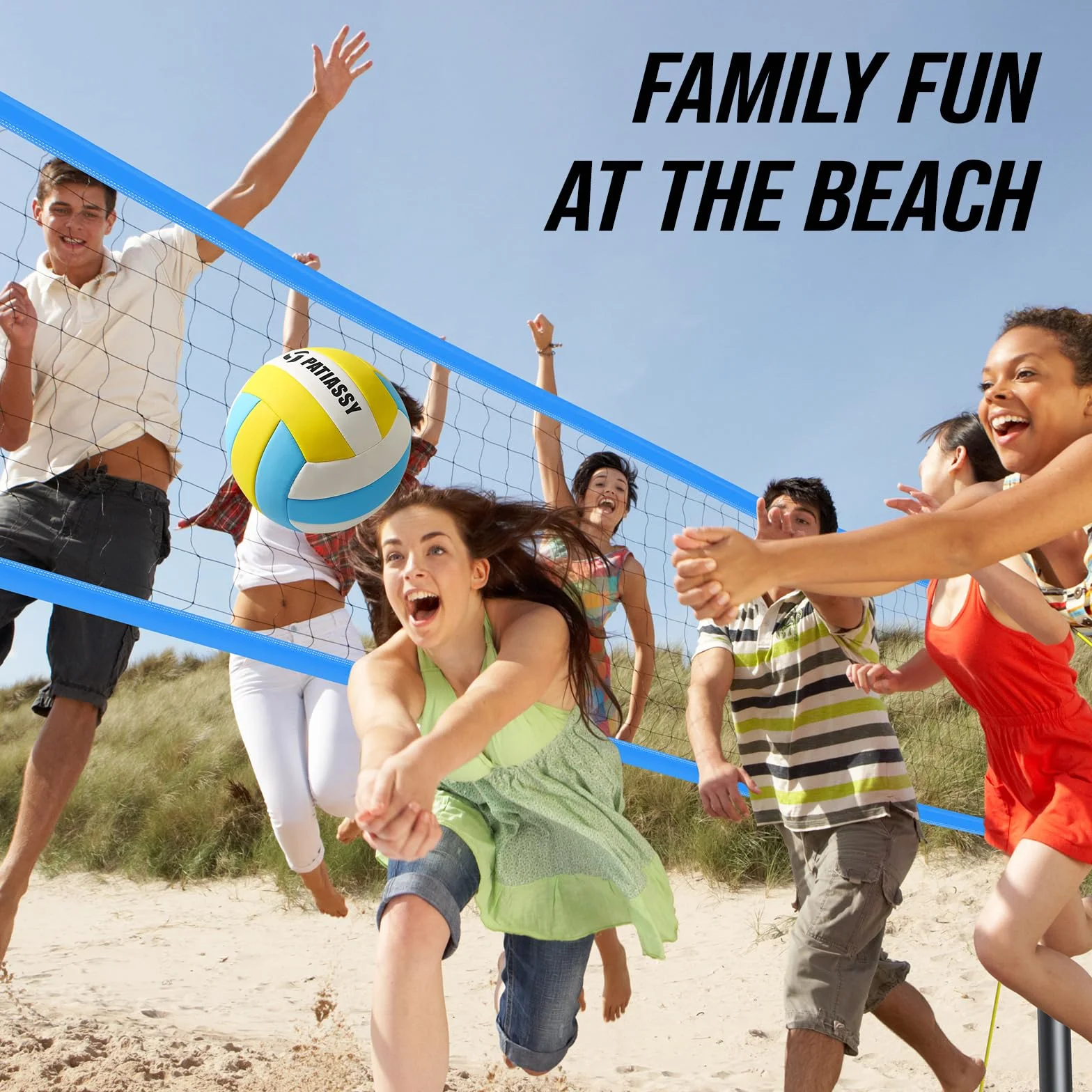 Filet de volleyball professionnel avec poteaux en acier réglables et ballon en polyuréthane pour plage et jardin