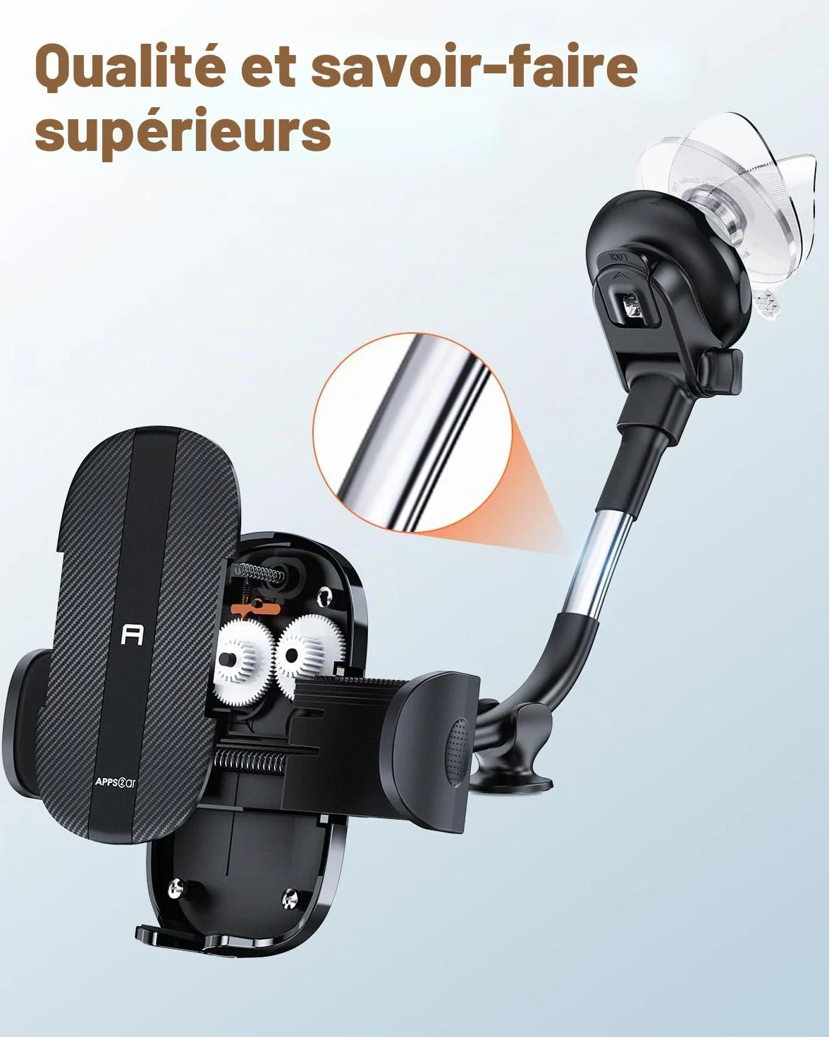 APPS2Car Support de téléphone de Voiture pour Pare-Brise - Ventouse Plus Forte - Support de téléphone pour Tableau de Bord de Voiture - Compatible avec iPhone 14/13/12 Pro Max, Samsung S22 et Plus