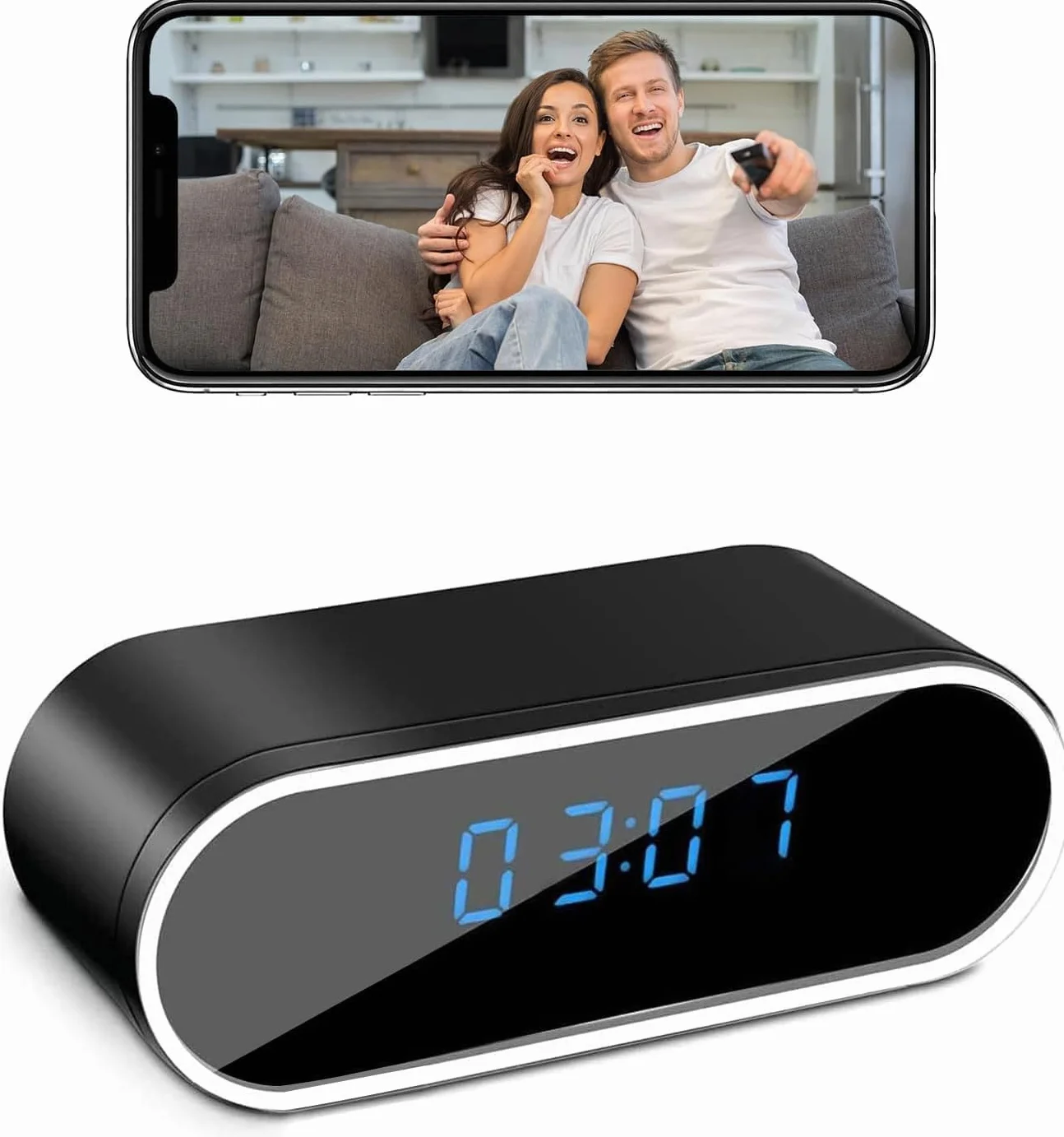 Caméra Espion WiFi, 5G Mini Camera Cachée sans Fil, Micro Camera Espion 150° Réveil,1080P HD Distance a Discrete Détection de Mouvement/Vision Nocturne Caméra de Surveillance