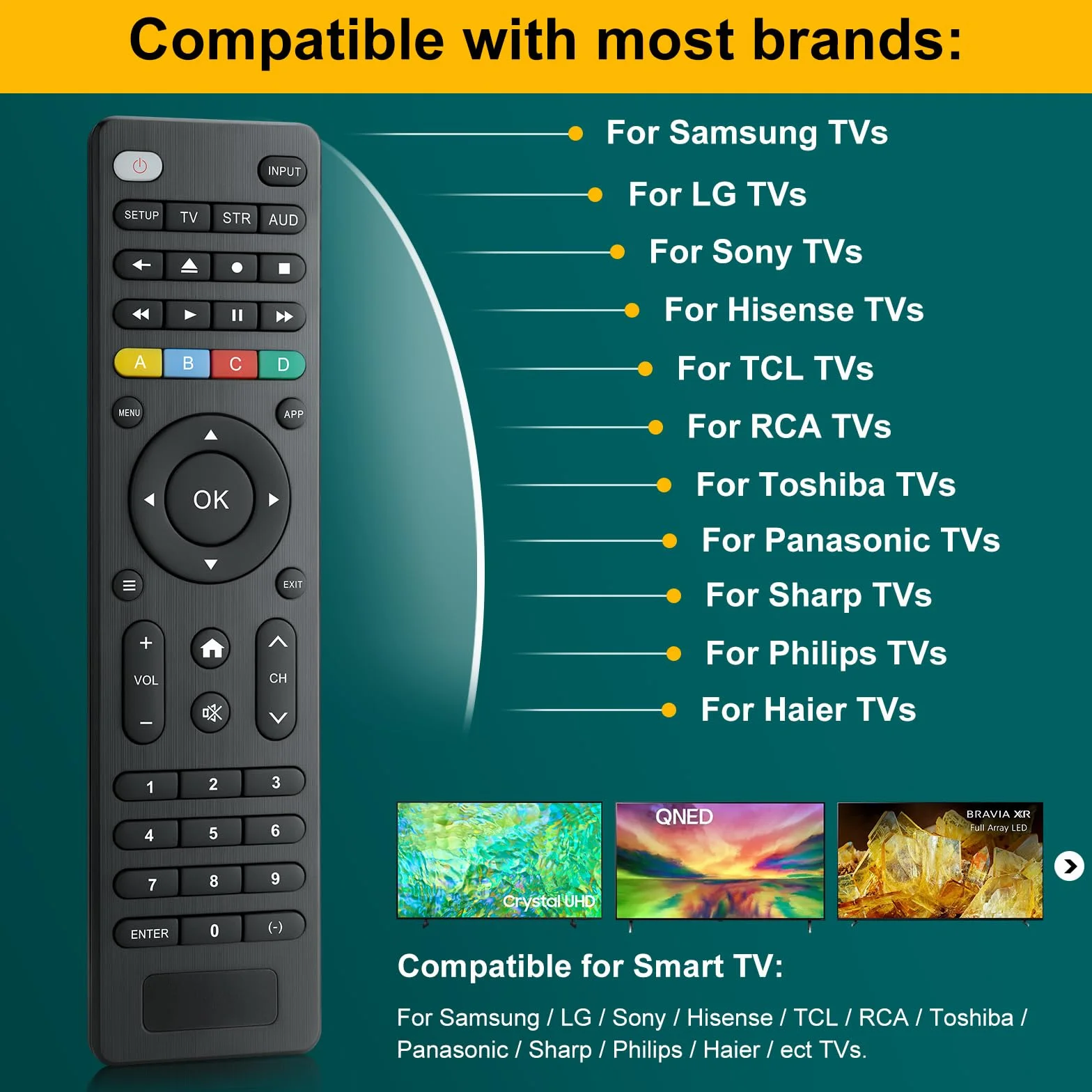 Télécommande-Universelle-TV pour Samsung, LG, Sony, Hisense, TCL, RCA, Toshiba, Panasonic, Sharp, Philips, Haier, Hitachi, JVC TV