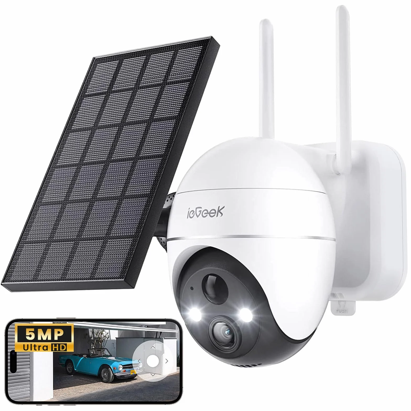 ieGeek 3K 5MP Camera Surveillance WiFi Exterieure sans Fil Solaire - 360° PTZ Camera Solaire PIR Détection Humaine, Vision Nocturne Couleur, Audio Bidirectionnel, Sirène Alarme/Alexa/IP65