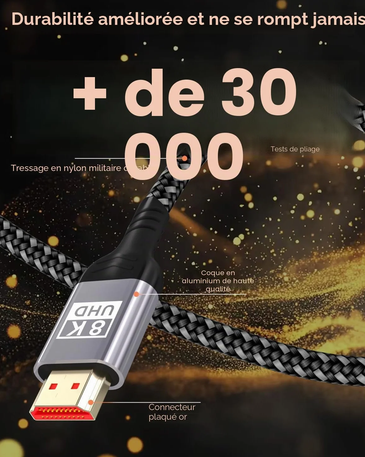 Câble HDMI 2.1 8K 5m 48Gbps 8K@60Hz 4K@144Hz eARC HDR10 HDCP 2.2 Dolby Atmos pour HDTV PS5