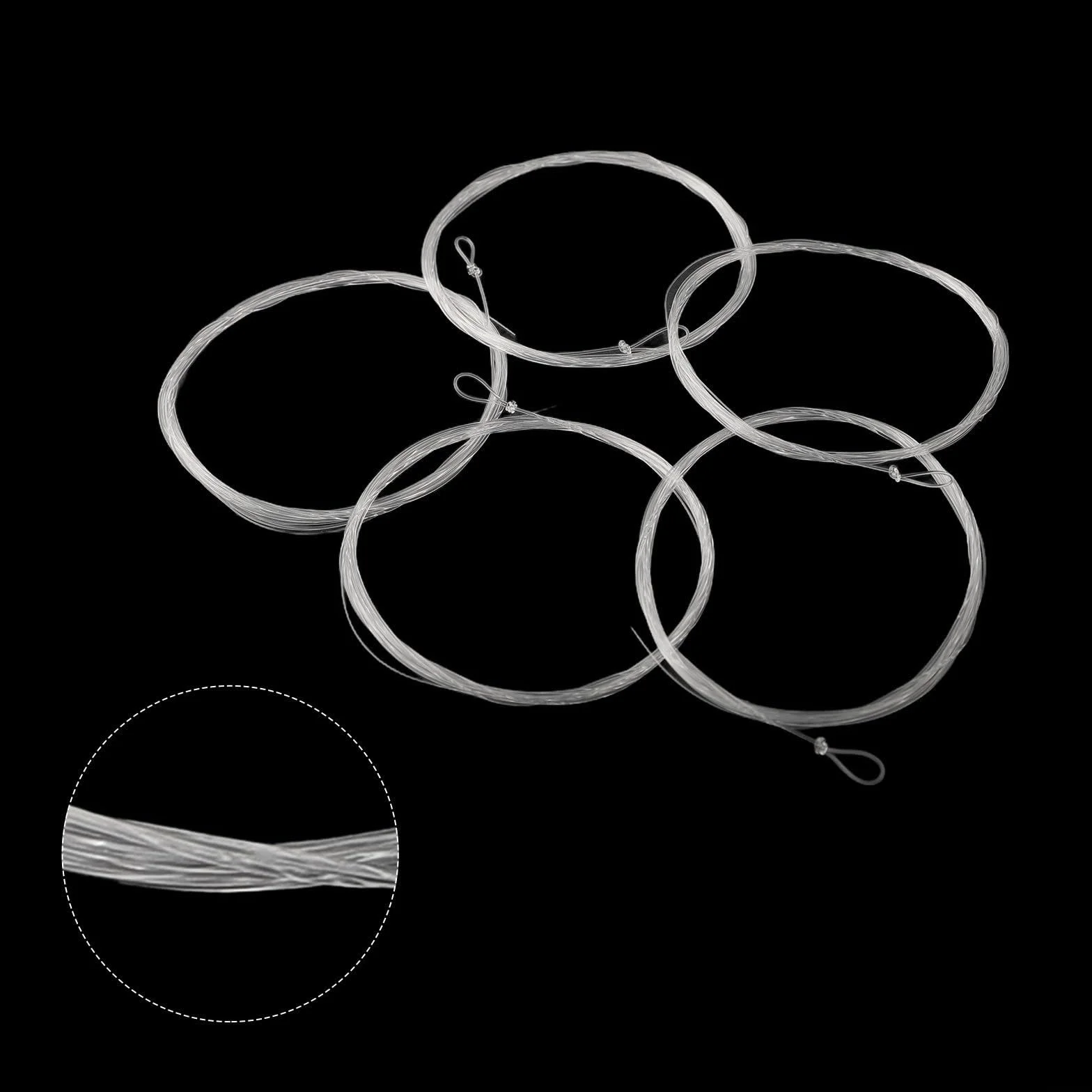 Lot de 5 lignes de pêche à la mouche en nylon transparent invisible avec boucle pré-attachée pour truite, bar, brochet