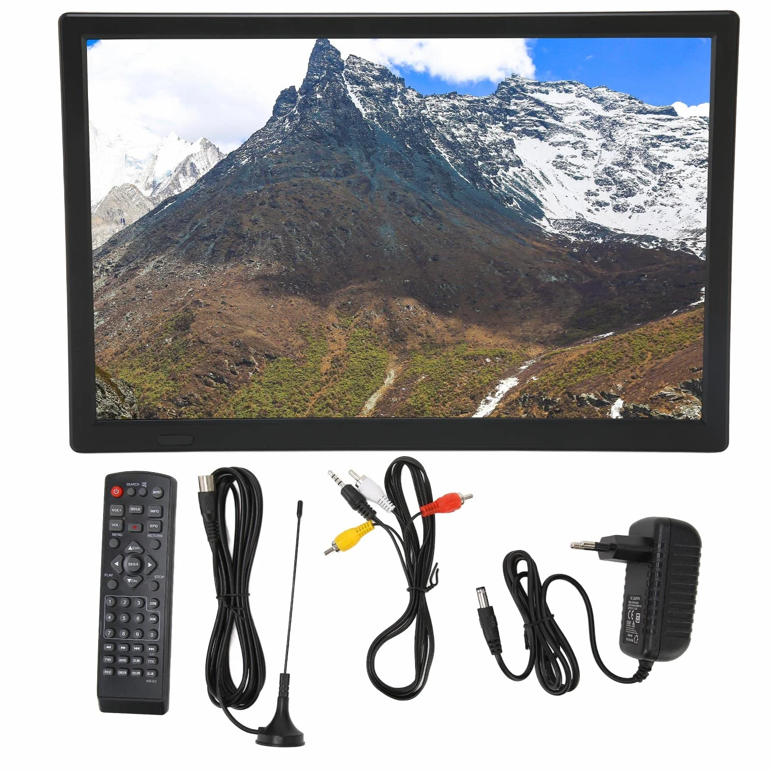 Moniteur LED TV Portable 16 Pouces, écran HD LED TV avec Batterie au Lithium Rechargeable, pour Voiture, Caravane, Camping, Extérieur, Cuisine, Télévision/Moniteur avec Prise USB