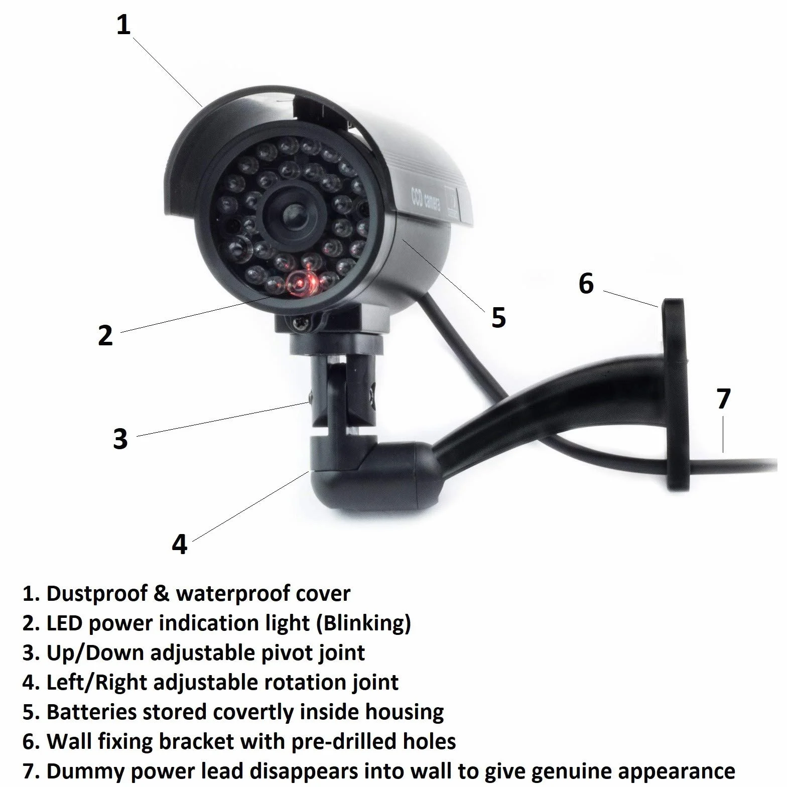 Digicharge Une Caméra Factice Fausse Dummy Caméra CCTV Sécurité Surveillance Camera Extérieur avec Rouge LED - Noir