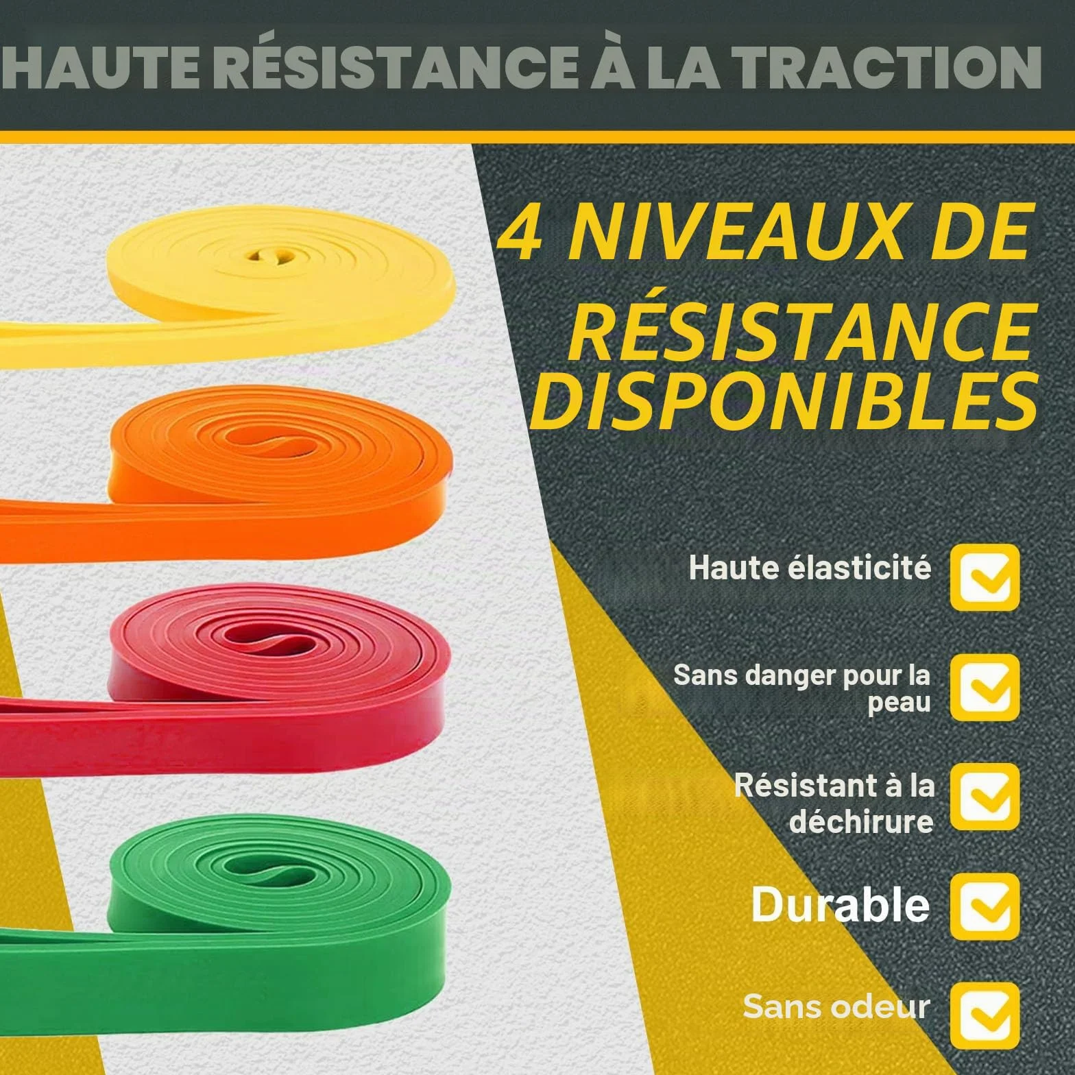 Lot de 5 Bandes de Résistance avec Ancrage de Porte pour Fitness, Yoga, Pilates, Musculation