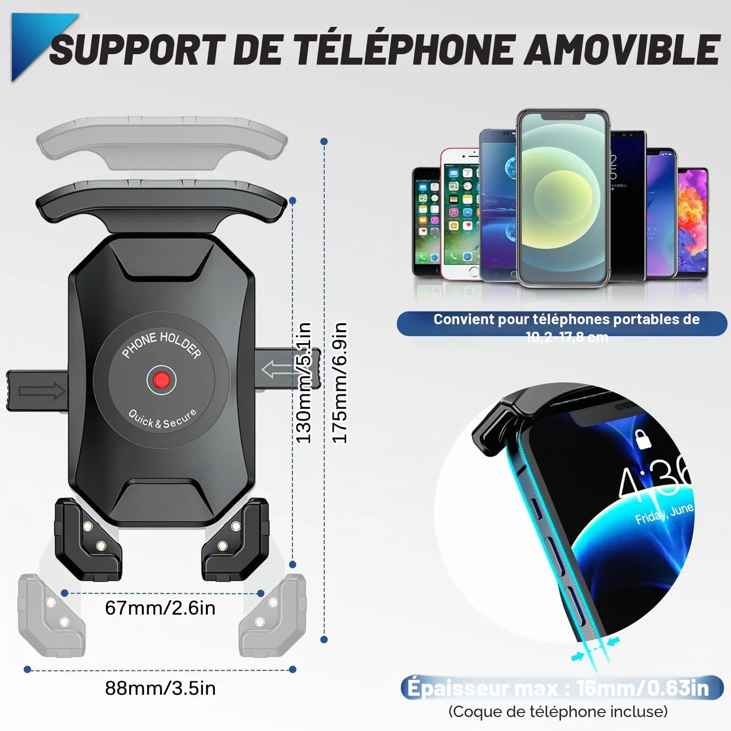 Support Téléphone Moto 360° Rotation Anti-Vibrations Support Smartphone Moto Anti-secousse Porte Telephone Scooter Antirouille Support Telephone Scooter Retroviseur pour 4-7'' Smartphone (Noir)