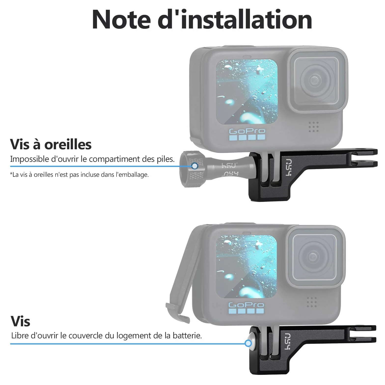 HSU Fixation Vertical pour GoPro, Adaptateur de Montage en Aluminium 90° pour Hero 12/11/10/9/8/7/6/5/4/3 Caméras d'action