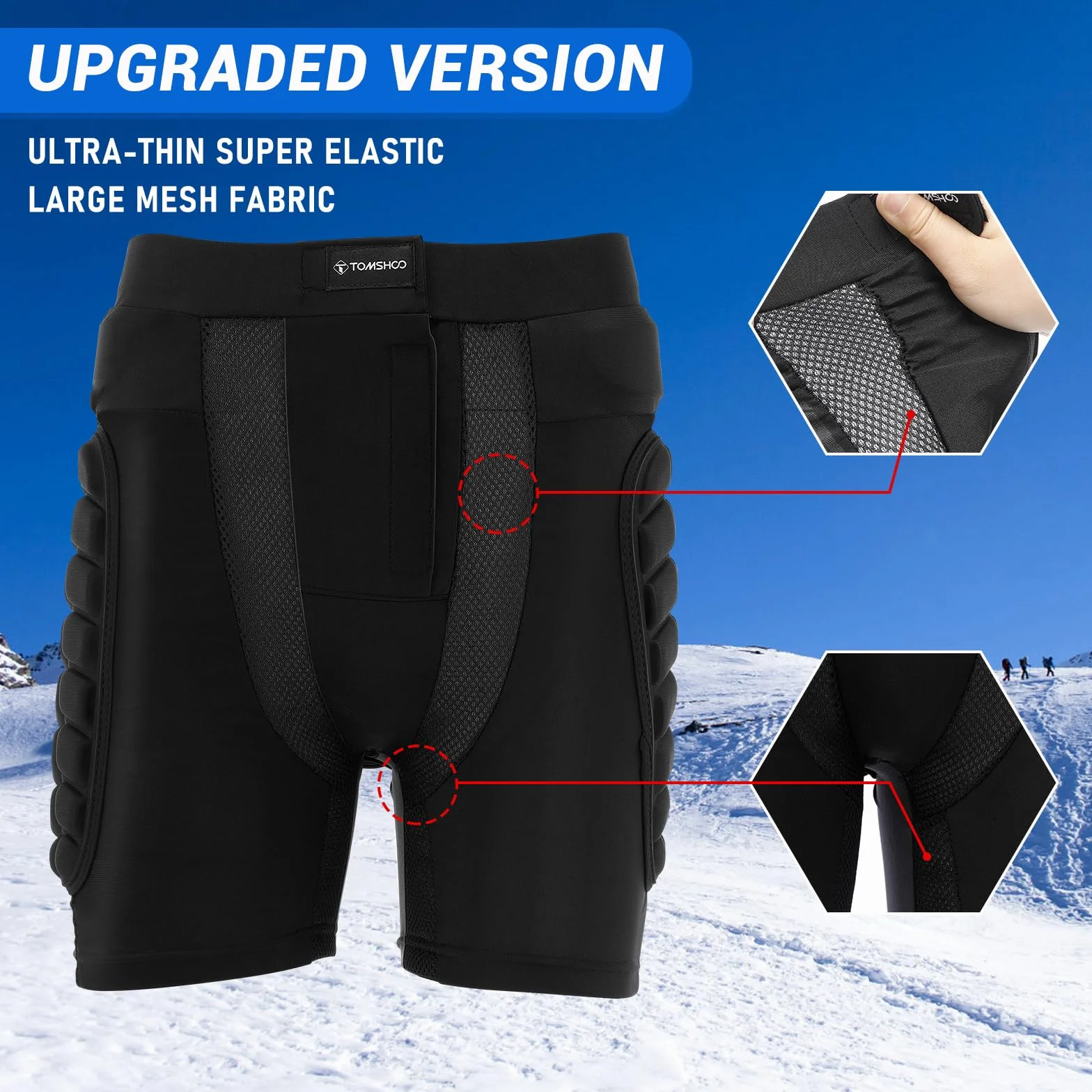 TOMSHOO Short de Protection Rembourré en EVA 3D pour Skateboard, Snowboard, Cyclisme