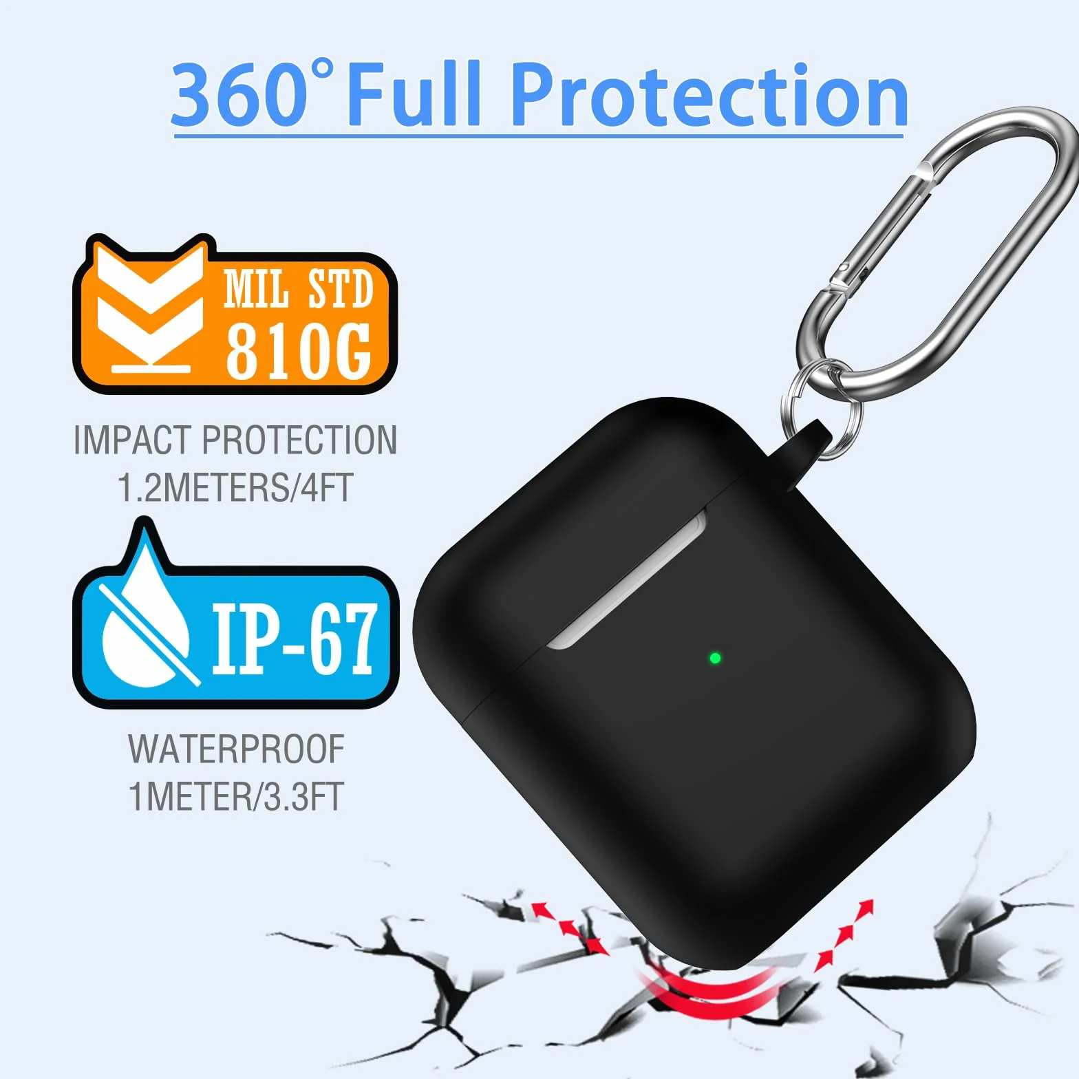 Coque de Protection Silicone Souple pour Airpods 1ère/2ème Génération (2016/2019) avec LED Visible - Noir
