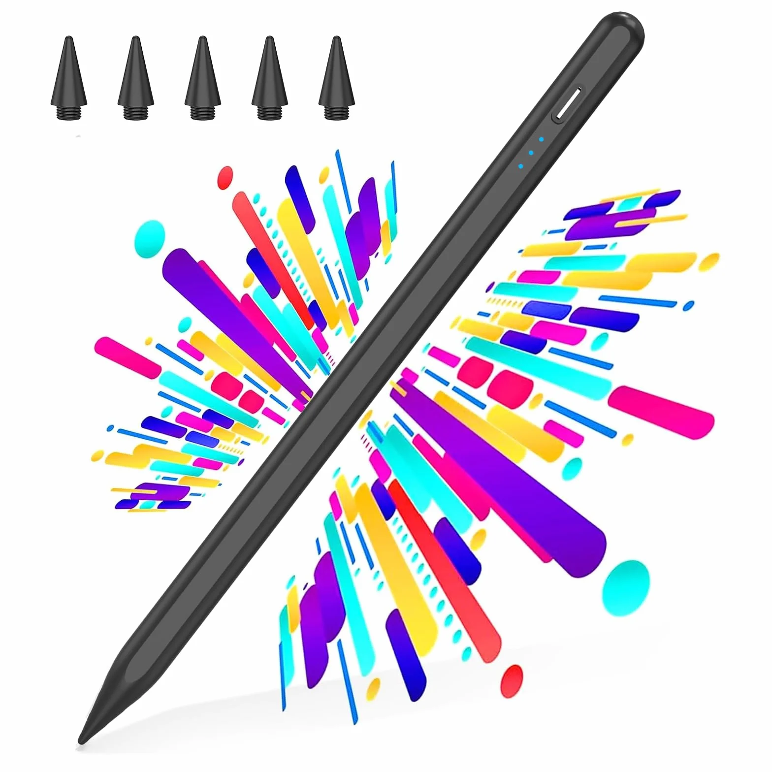 AMZBOSS Stylet pour Apple iPad 2018-2025, Pencil Charge Rapide, Reject de Paume, Détection d'inclinaison, Compatible iPad A16/10/9/8/7/6,Pro 11/12.9,Air 3/4/5/M2/M3,Mini 5/6 (Noir)