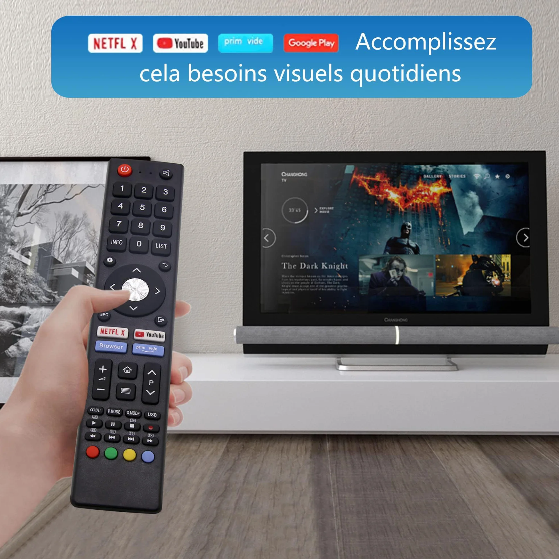 FOXRMT Télécommande pour Chiq Changhong UHD TV U55H7N L32H7N L40H7N L43H7N L50H7N L55H7N GCBL-TV02BDBIR U58H7N U43H7N U50H7N pour Saba SA24S46A9 SA32S67A9 SA40S67A9-Aucune Configuration requise